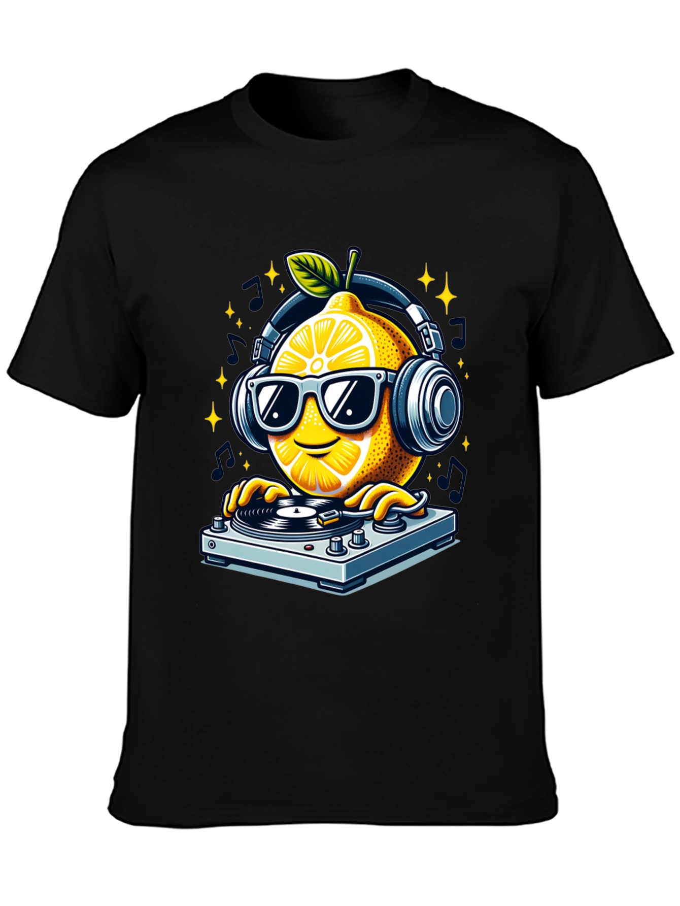 Black DJ Lemon Graphic T-Shirt - Funky Turntable Design view 3