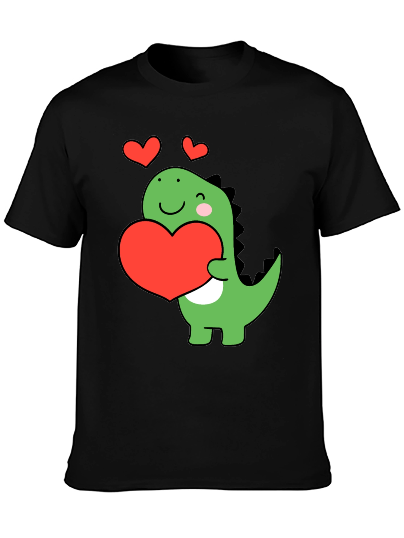 Black Cute Dinosaur Holding Heart T-Shirt view 3