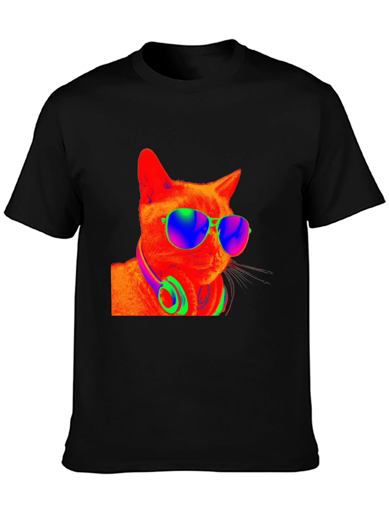 Black Cool Cat Tee - Funky Shades & Headphones view 3