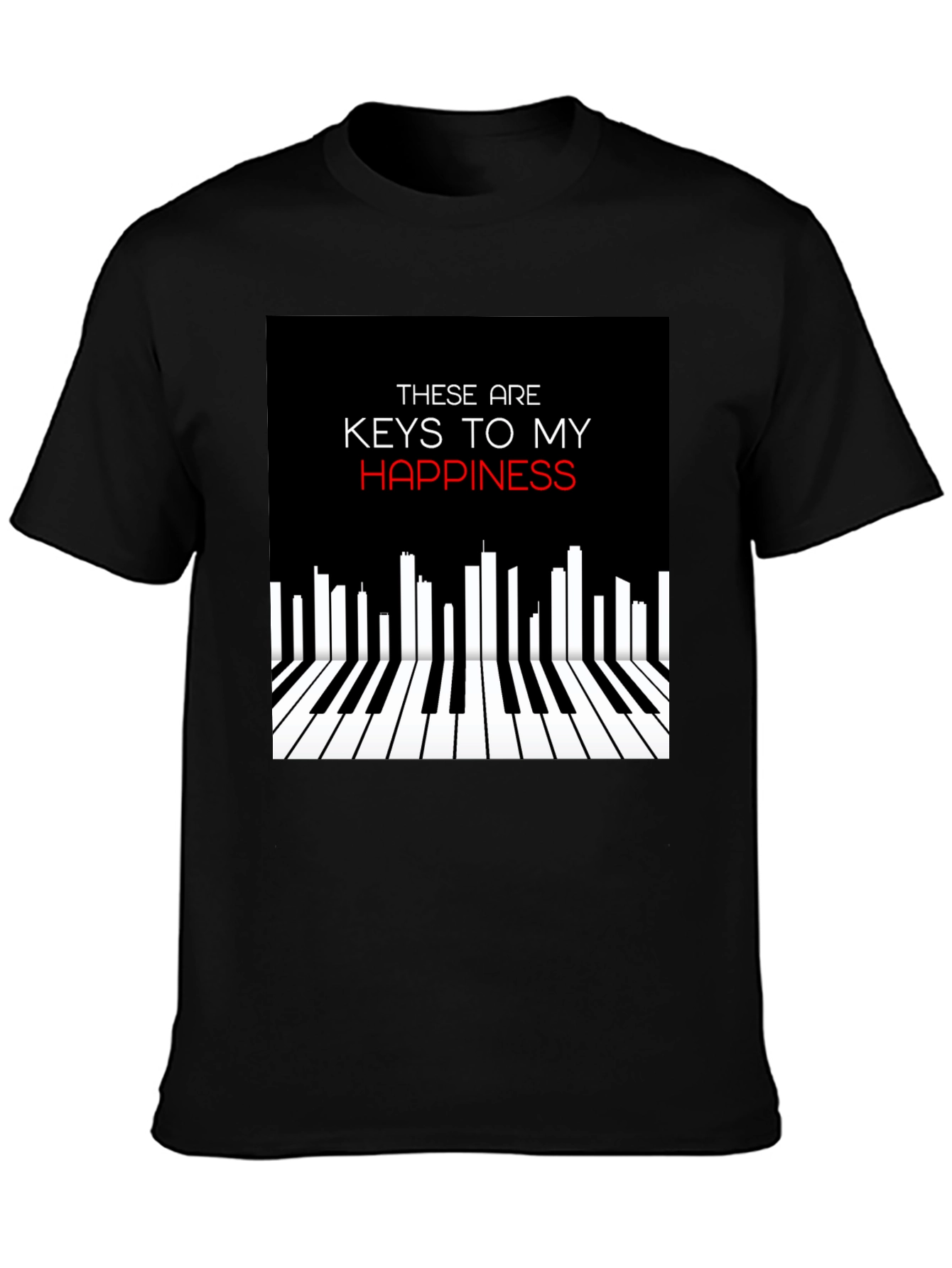 Black Piano Keys of Happiness Graphic Tee view 3
