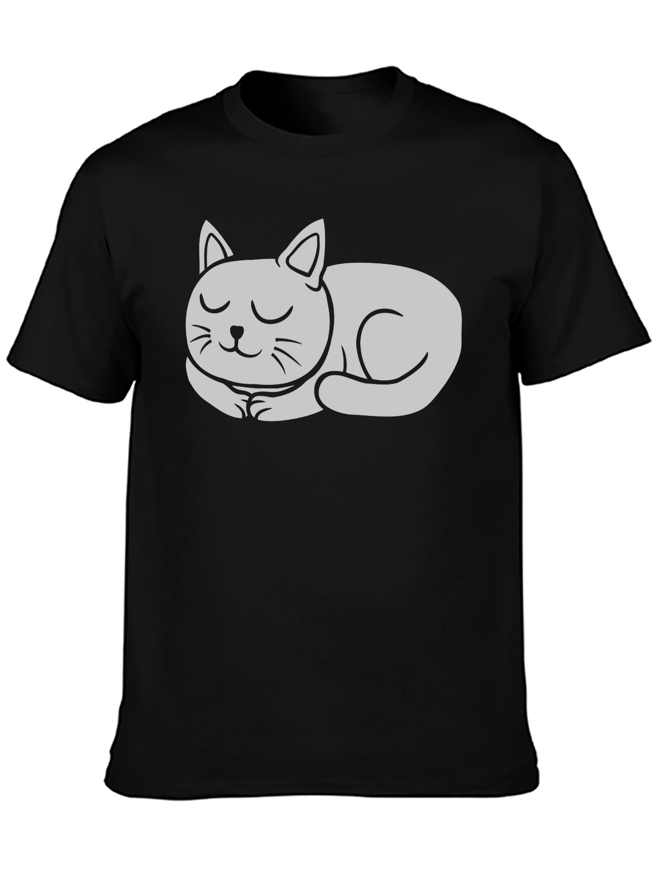 Black Sleeping Cat Graphic Tee - Black Cotton T-Shirt view 3