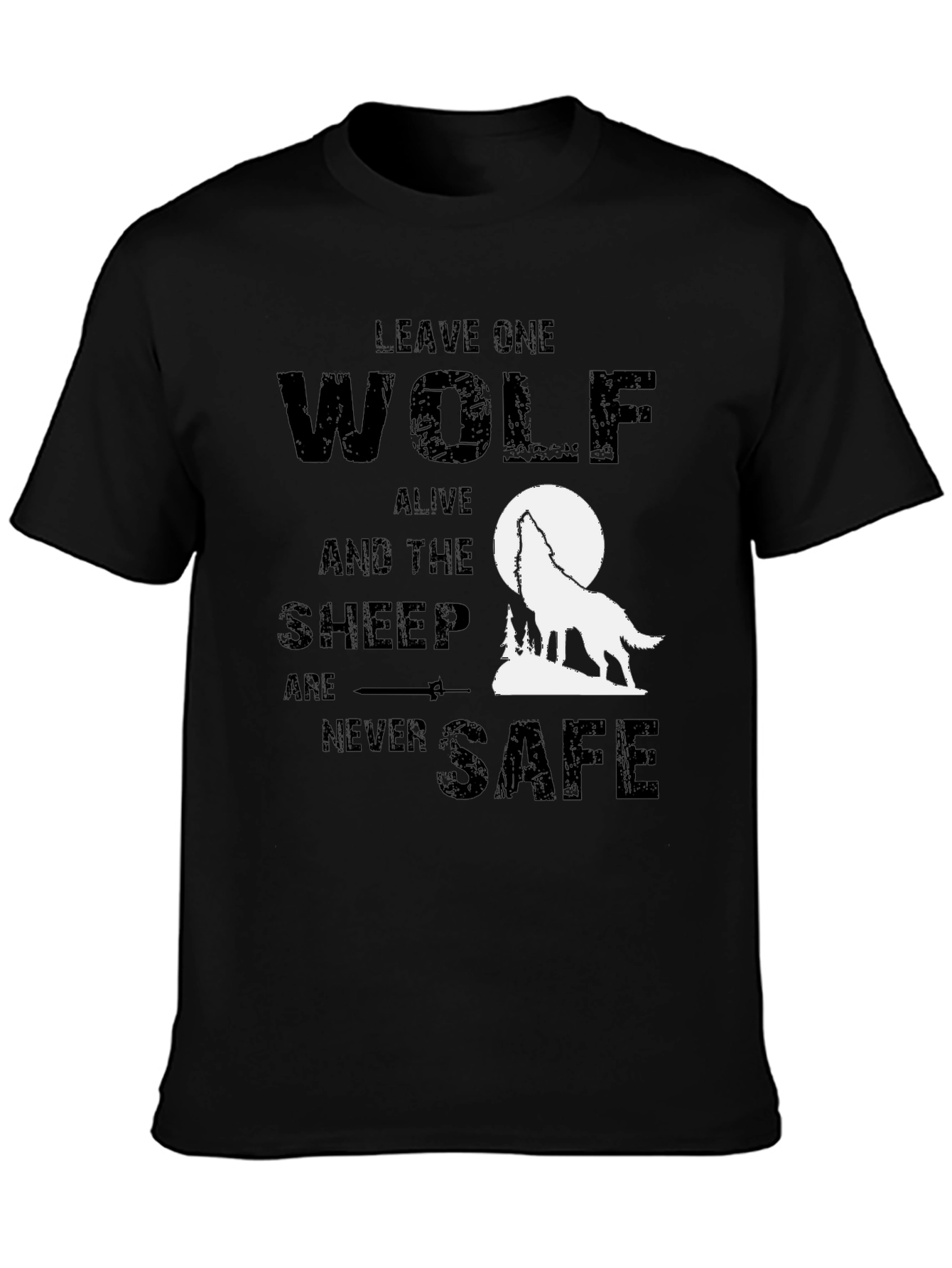 Black Wolf Graphic T-Shirt - Leave One Wolf Alive Tee view 3