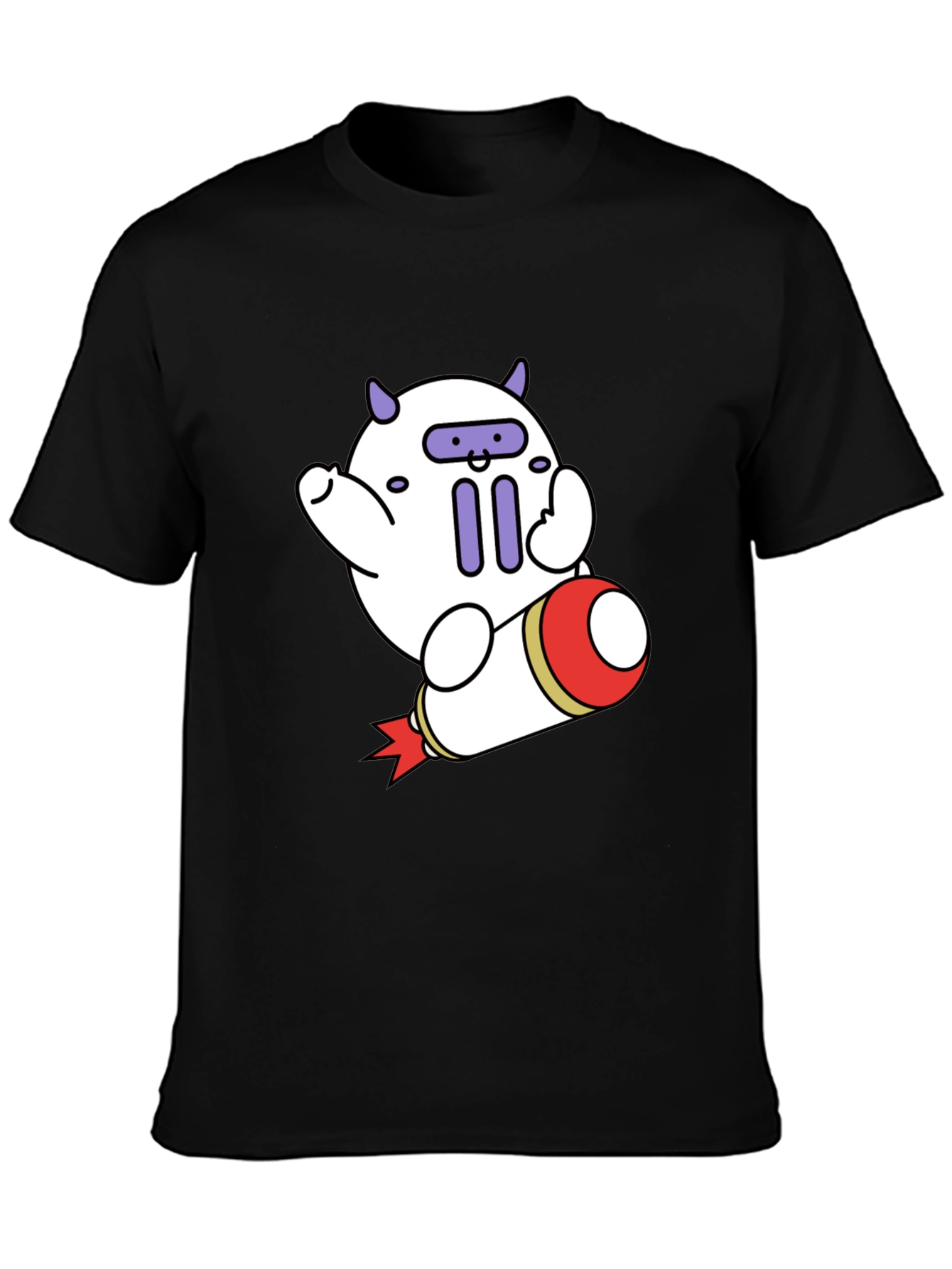 Black Cute Cartoon Rocket T-Shirt view 3