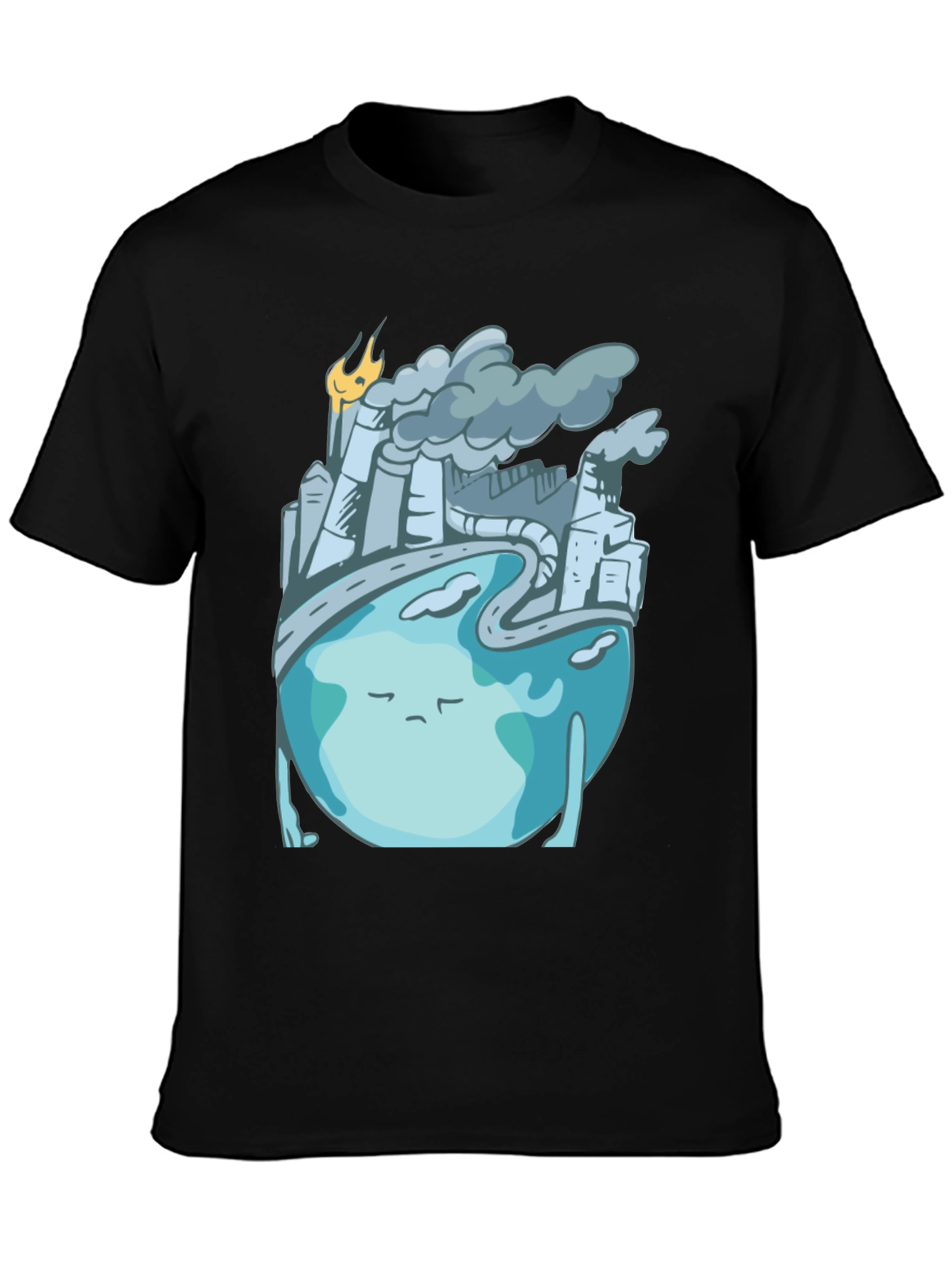 Black Sad Earth Pollution T-Shirt view 3