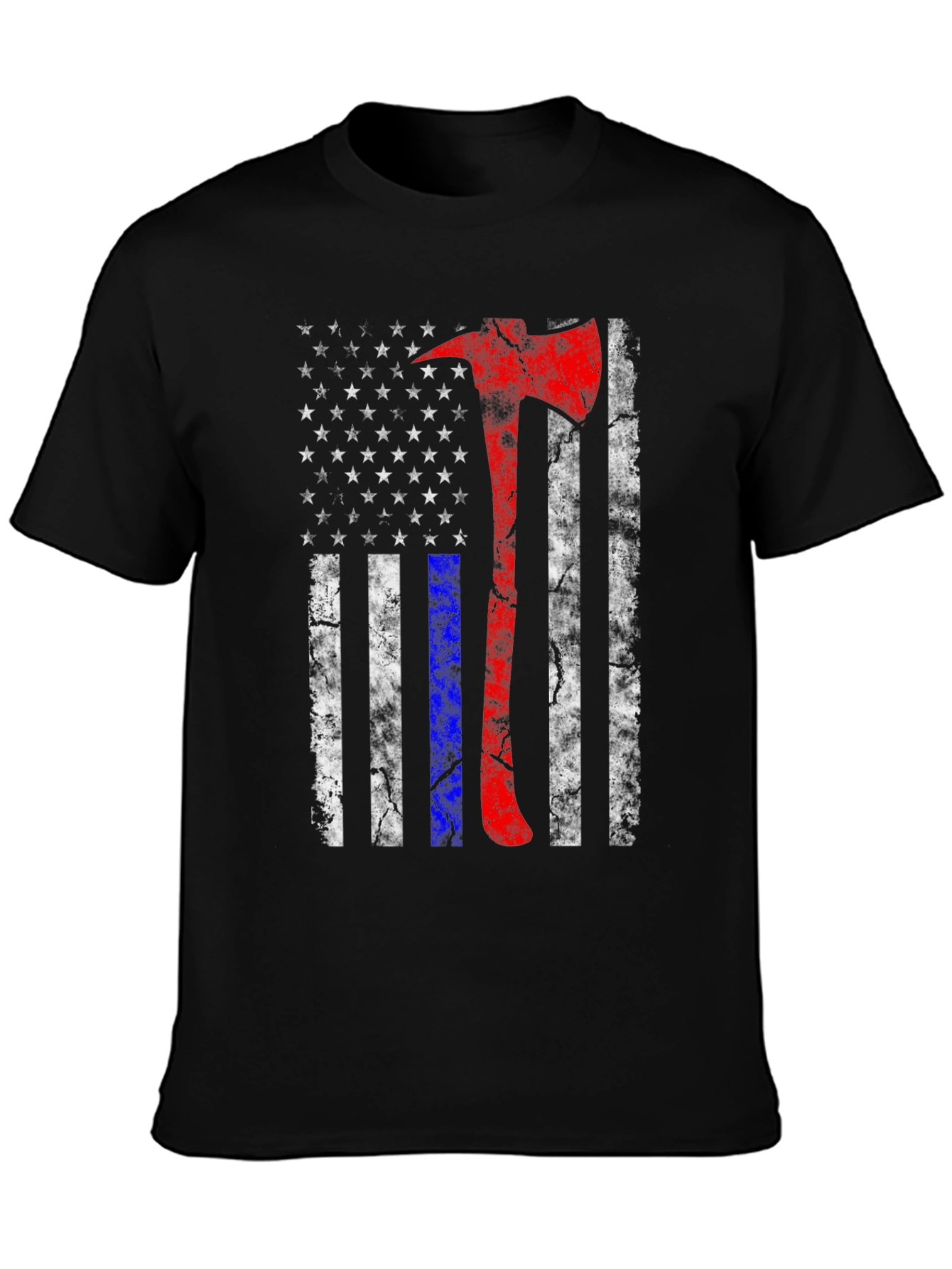 Black Firefighter Axe American Flag T-Shirt view 3