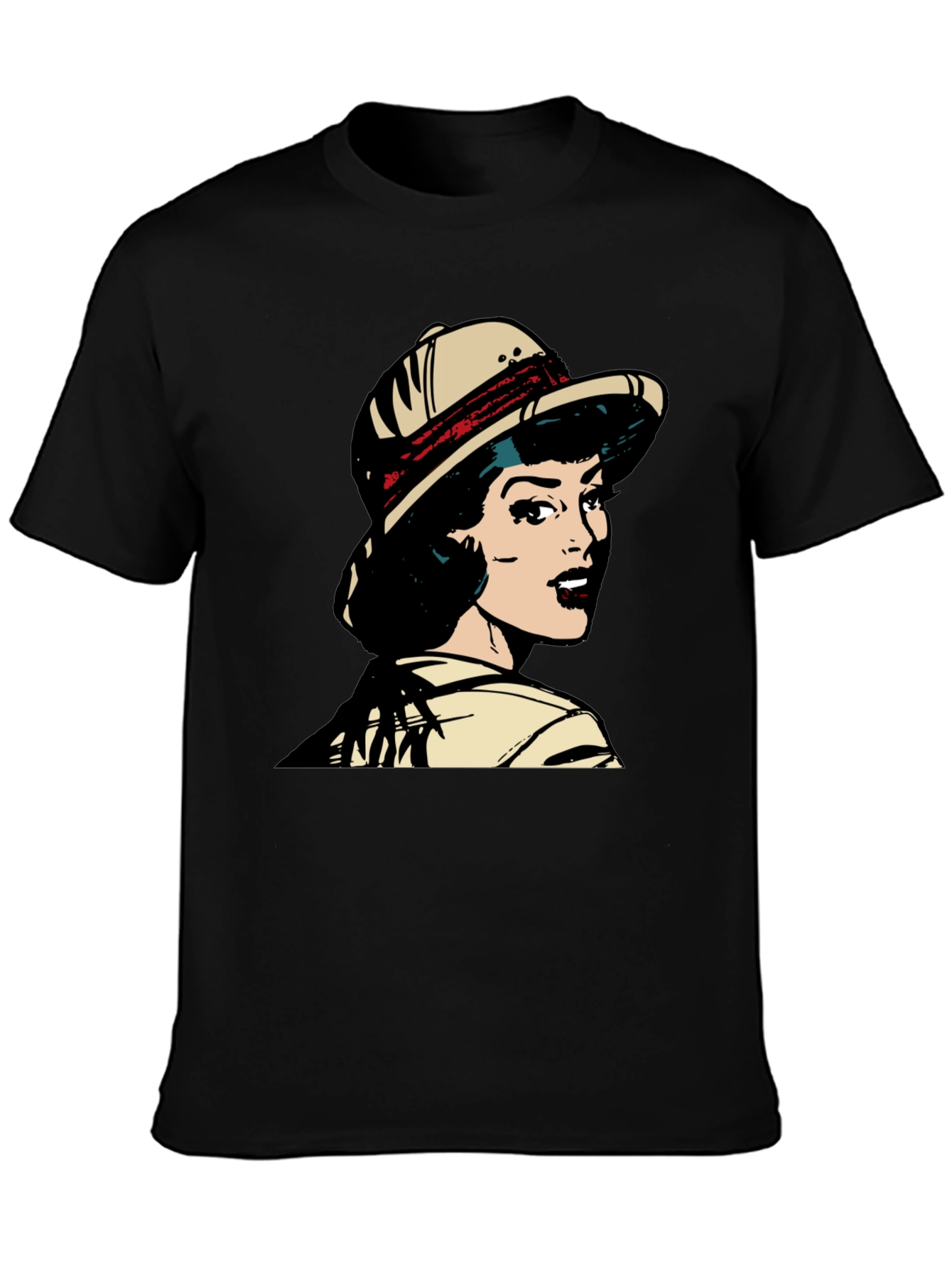 Black Retro Pop Art T-Shirt - Safari Girl Graphic Tee view 3