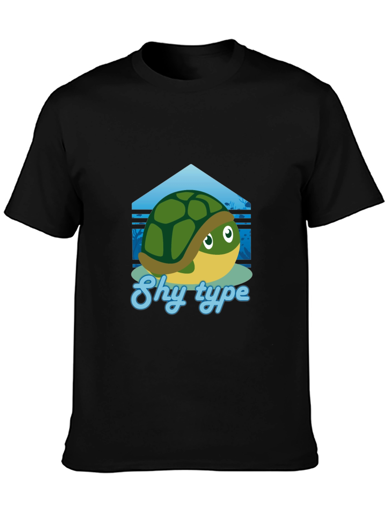 Black Shy Turtle Graphic T-Shirt - Cute Cartoon Design view 3