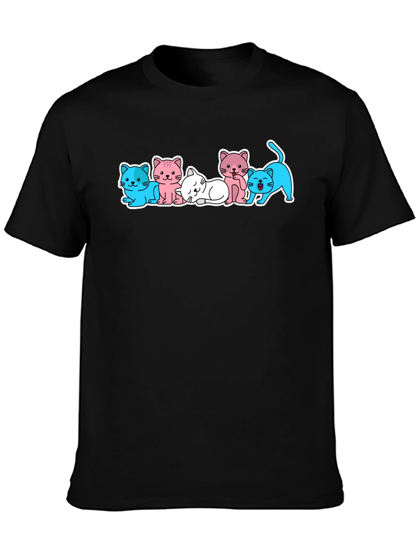 Black Cute Kitten Cartoon T-Shirt view 3