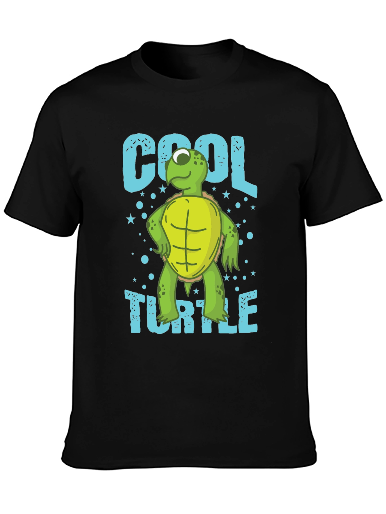 Black Cool Turtle Graphic T-Shirt, Men's Crew Neck view 3