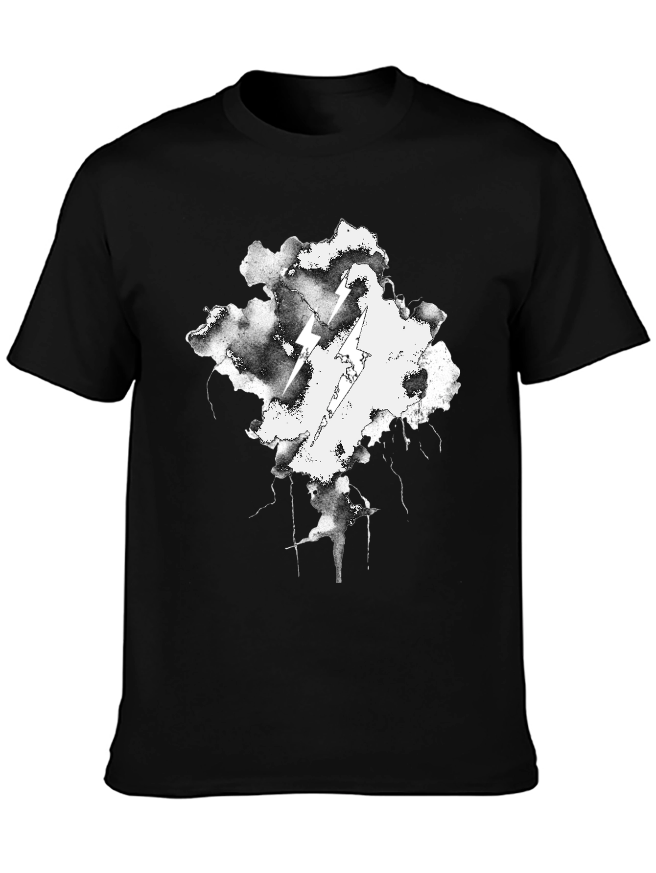 Black Storm Cloud Lightning T-Shirt - Black Cotton Graphic Tee view 3