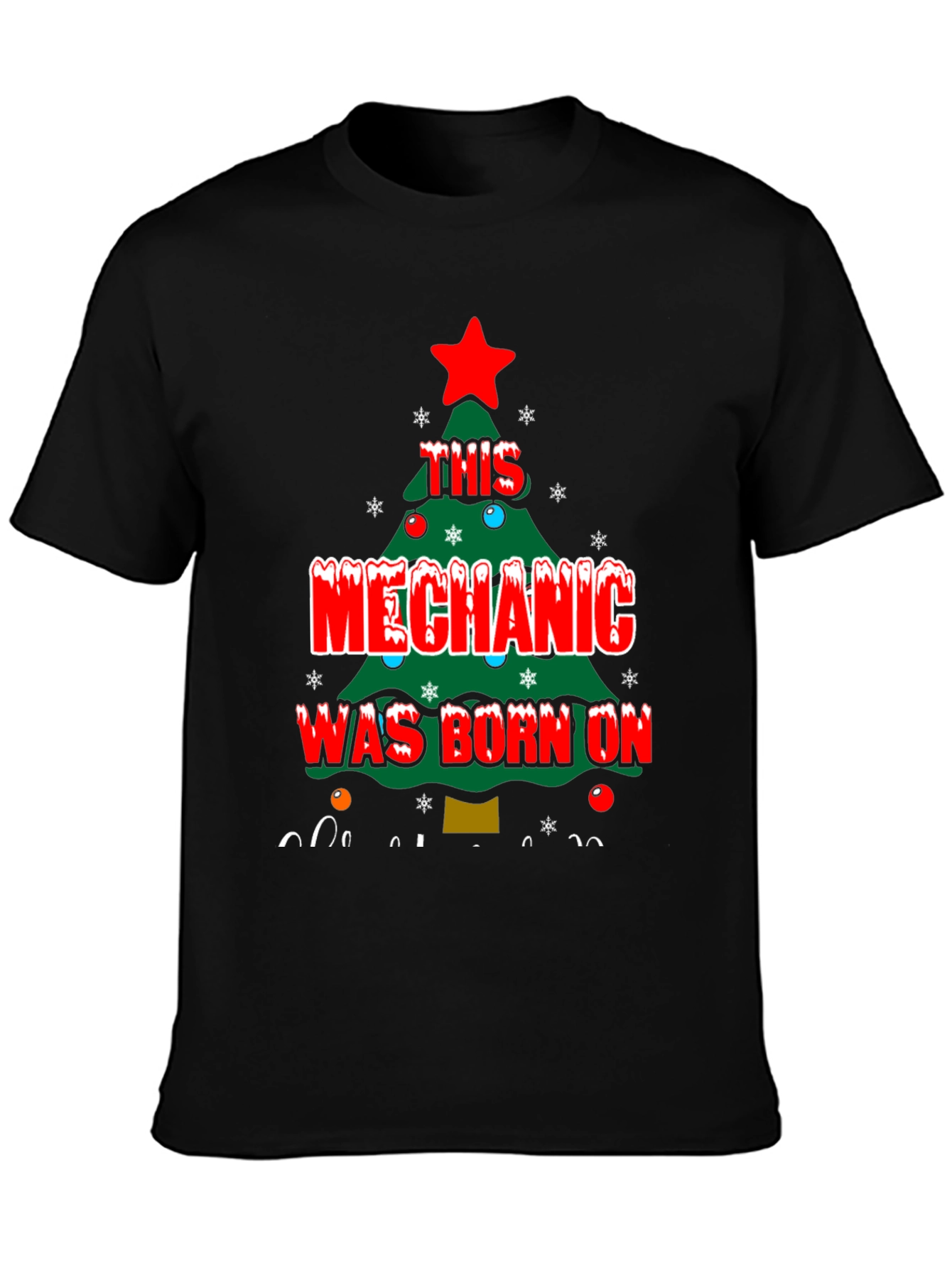 Black Mechanic Christmas Tree T-Shirt view 3