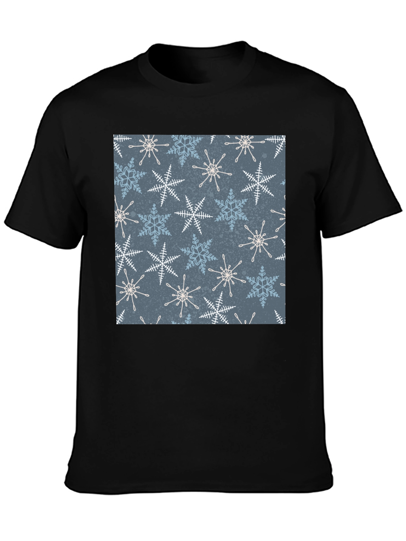 Black Snowflake Patterned Black T-Shirt view 3