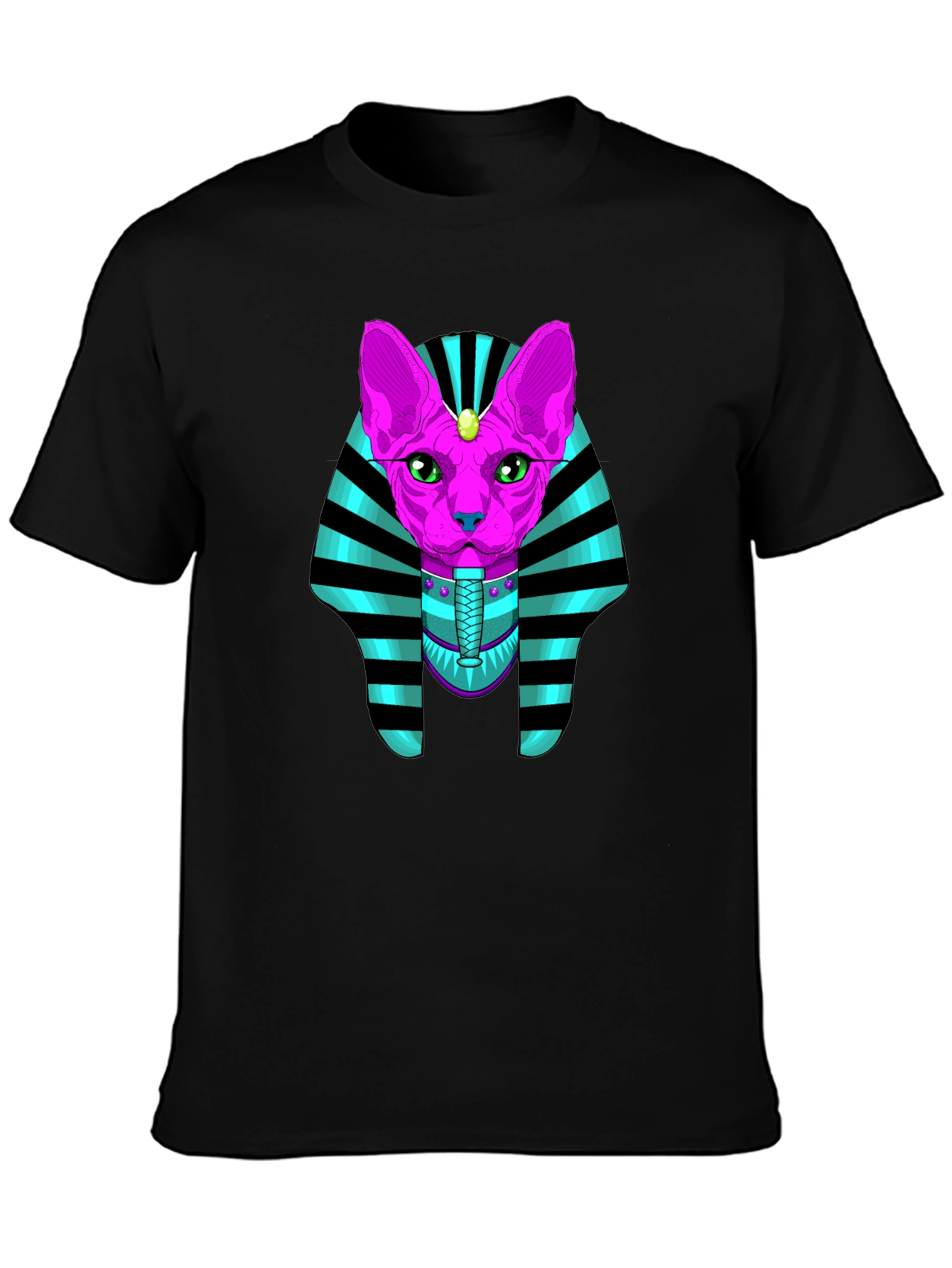 Black Egyptian Cat Pharaoh Graphic T-Shirt view 3