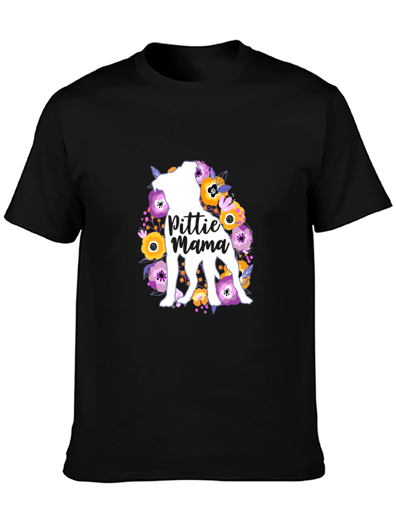 Black Pittie Mama Floral Dog T-Shirt view 3