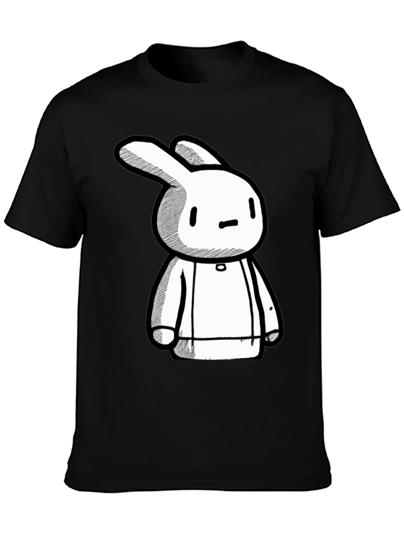 Black Cartoon Bunny Graphic Print Black Tee view 3