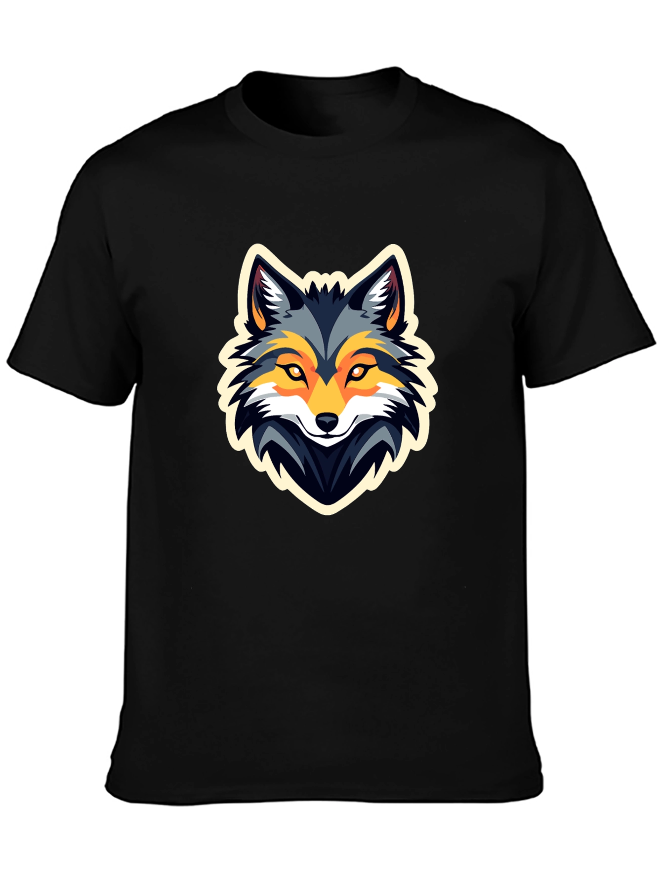Black Cool Wolf Graphic Black T-Shirt view 3
