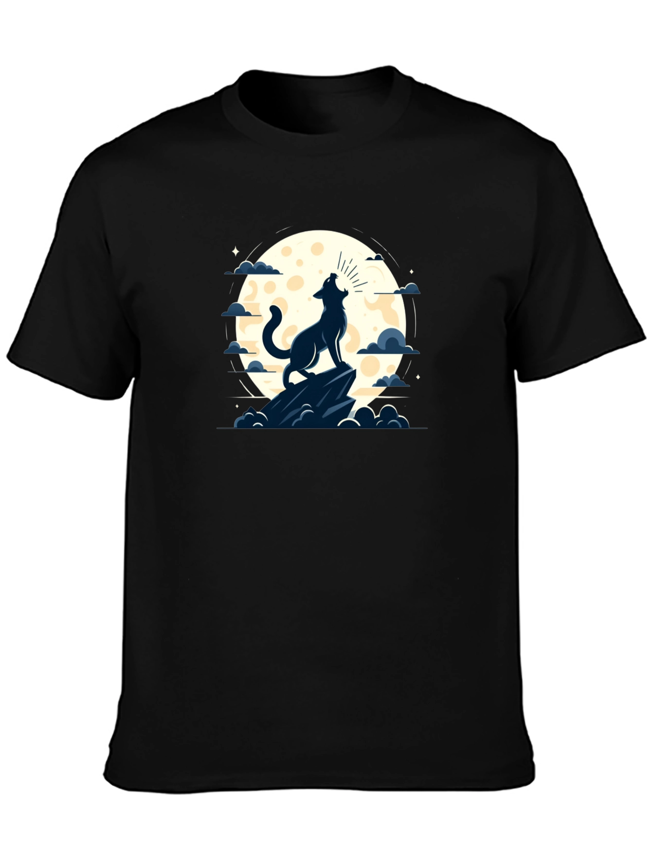 Black Wolf Howling at Moon Graphic Tee - Black view 3
