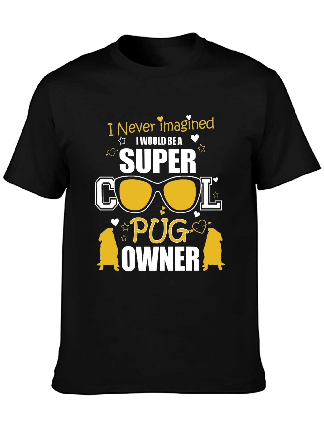 Black Super Cool Pug Owner Black T-Shirt view 3
