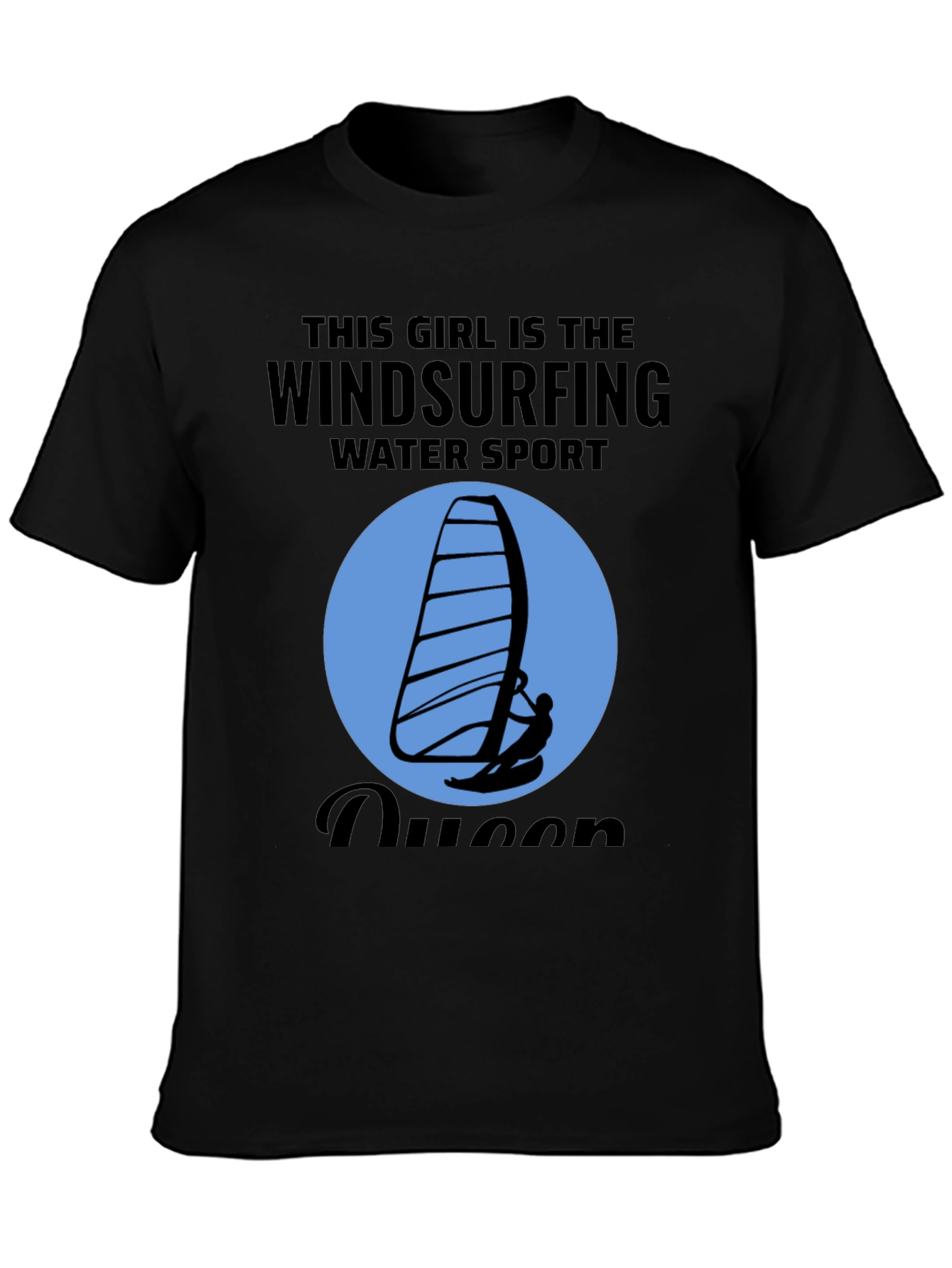Black Windsurfing Queen T-Shirt - Water Sport Design view 3
