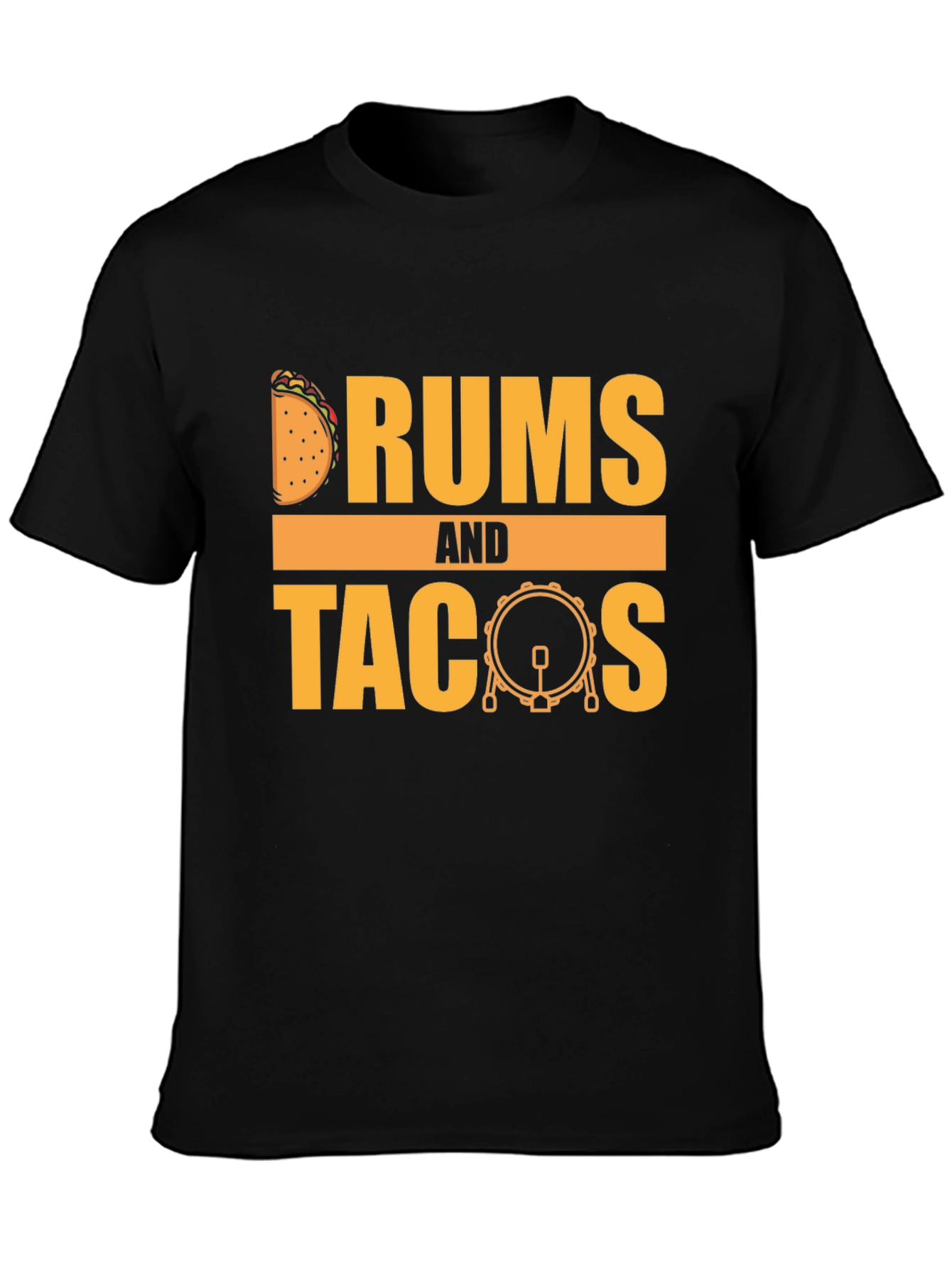 Black Drums and Tacos Graphic T-Shirt - Foodie Musician Tee view 3