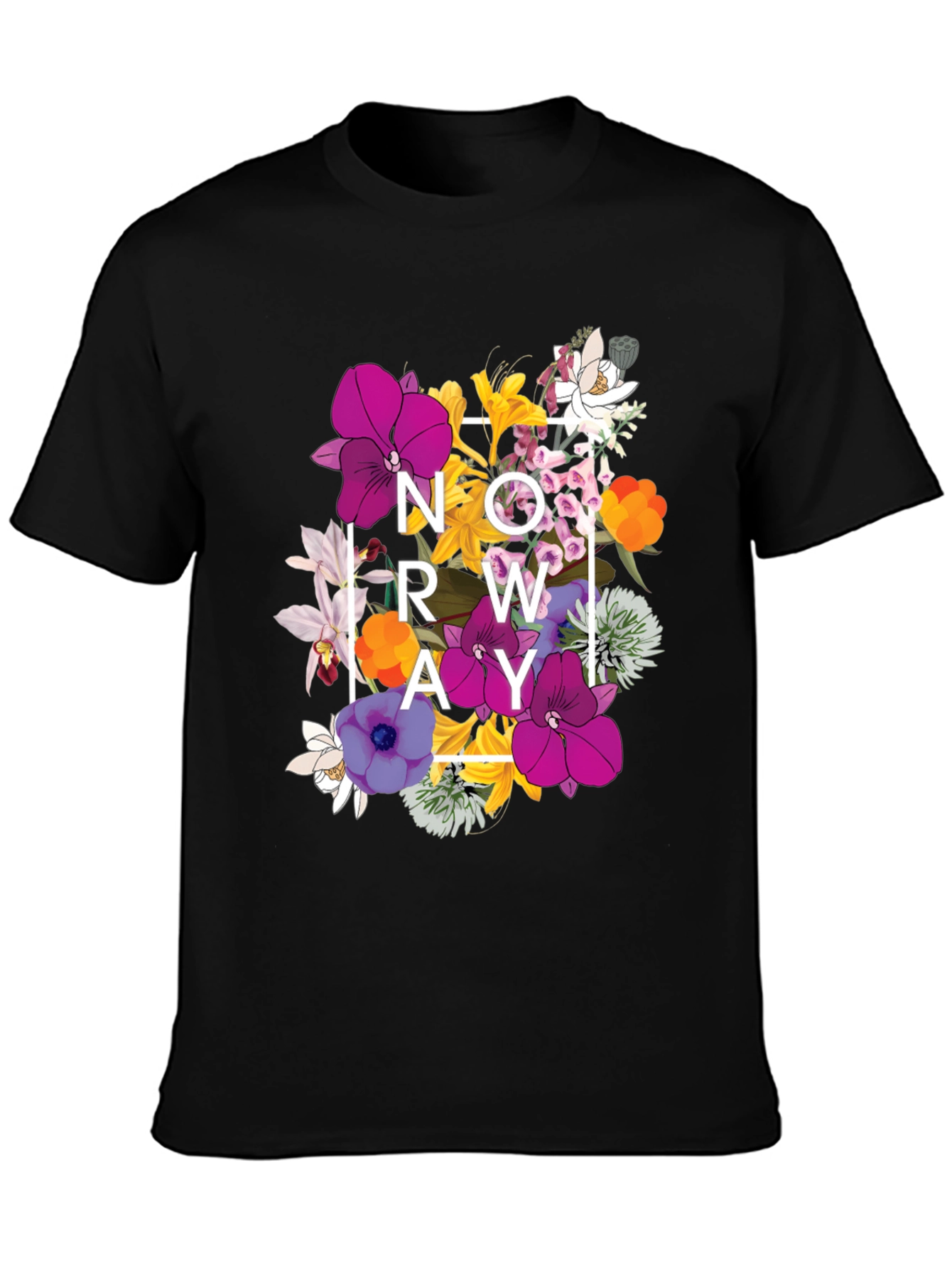 Black Floral Norway Graphic T-Shirt - Black view 3