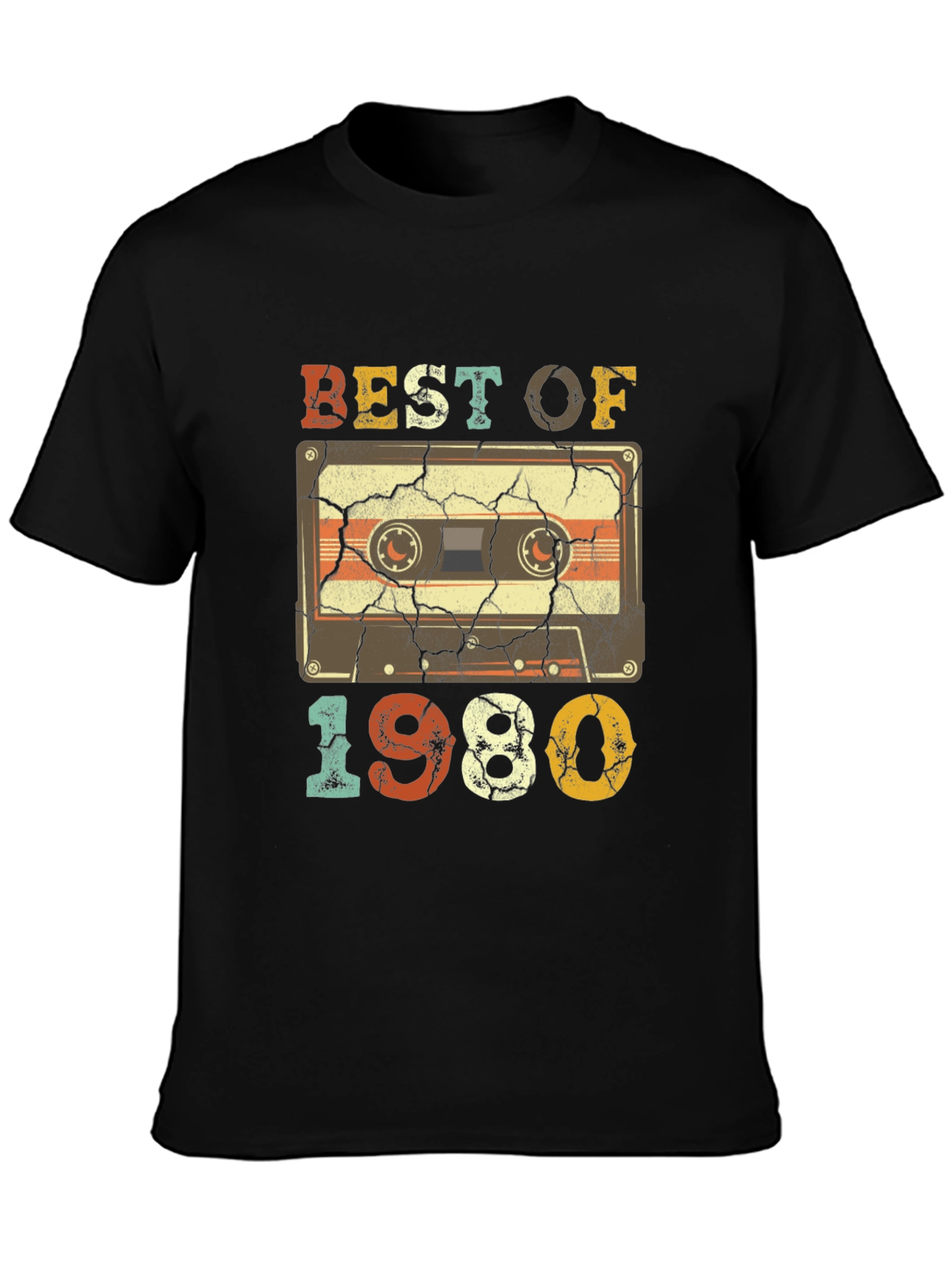 Black Best of 1980 Cassette Tape T-Shirt view 3