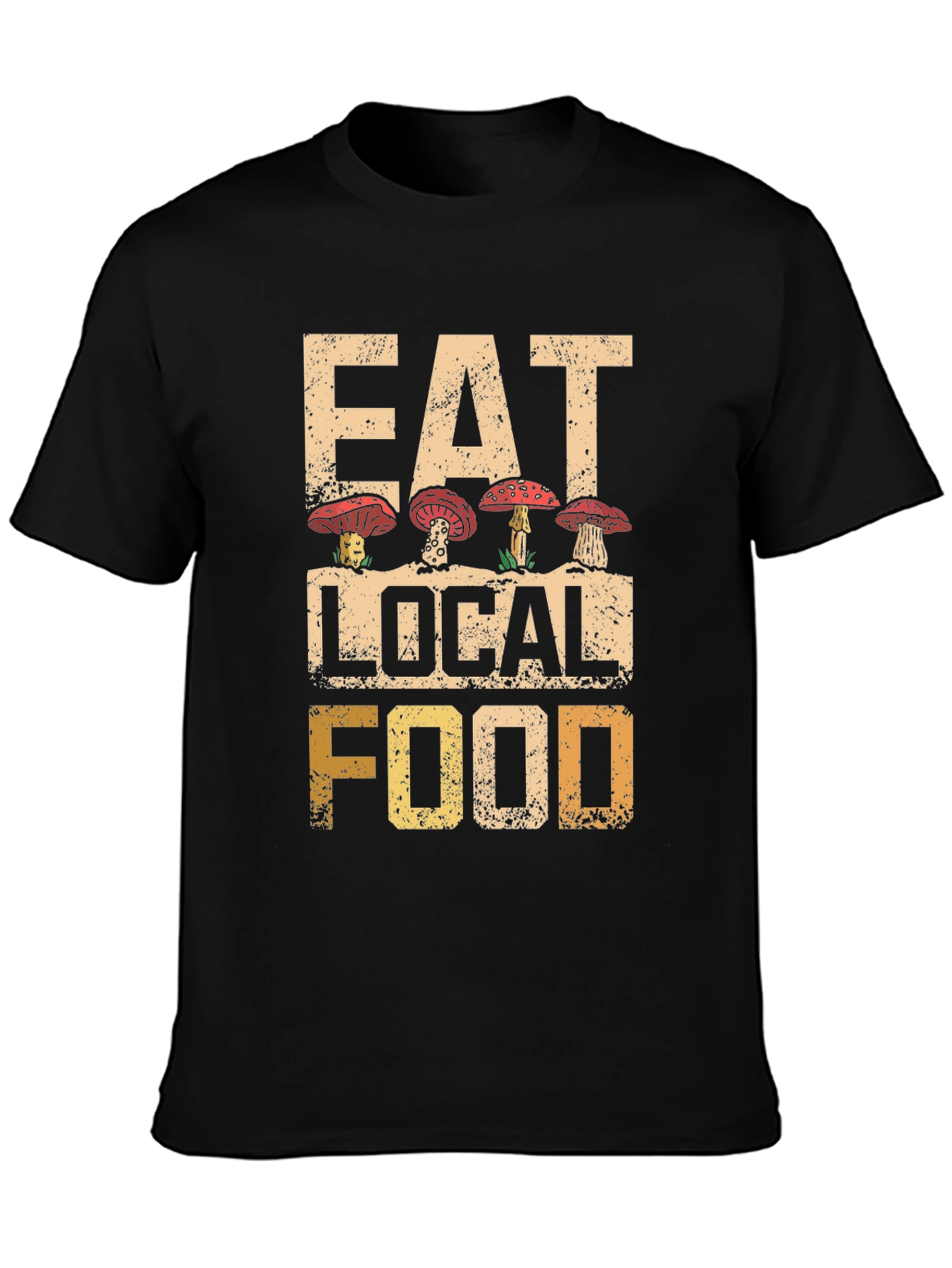 Black Eat Local Food Mushroom T-Shirt view 3