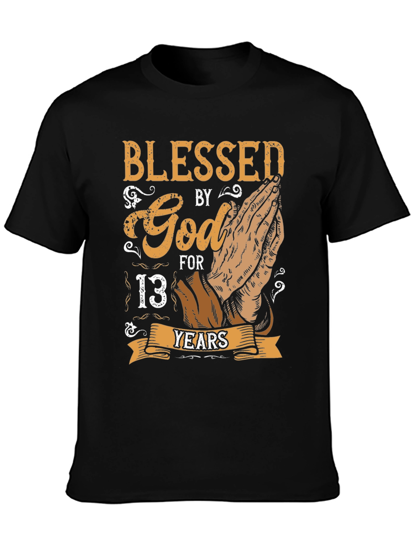 Black Blessed by God 13 Years T-Shirt view 3