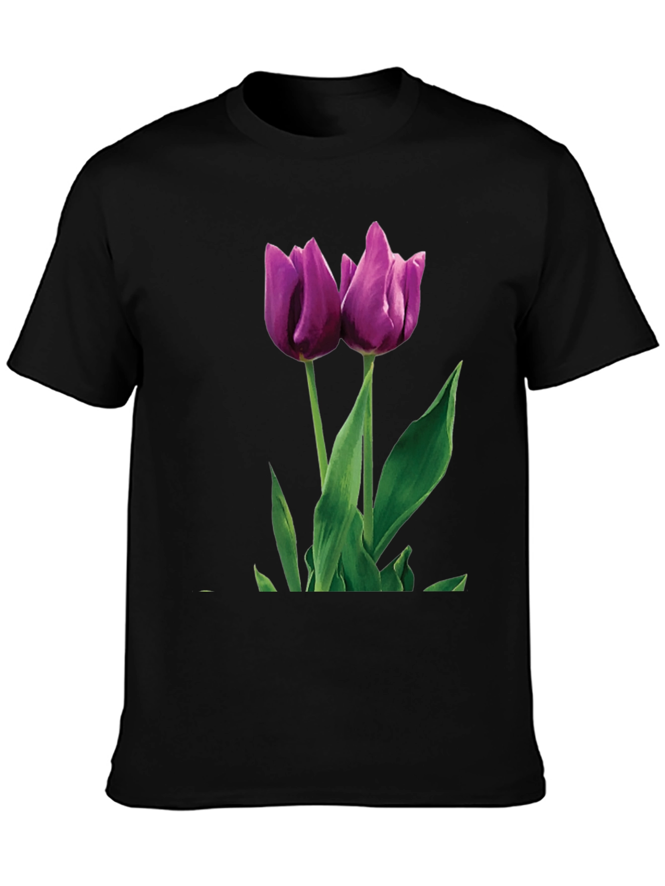Black Tulip Graphic T-Shirt - Black Cotton Blend view 3