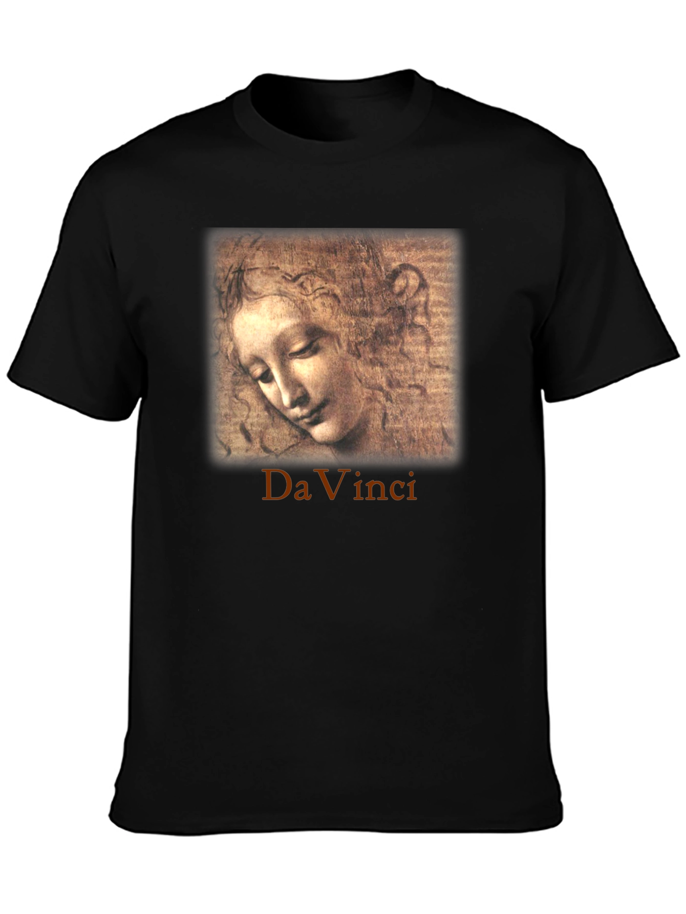 Black Da Vinci Sketch Portrait Graphic T-Shirt view 3