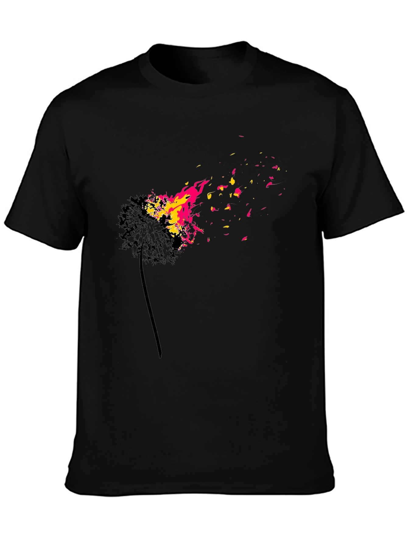 Black Burning Dandelion Graphic T-Shirt view 3