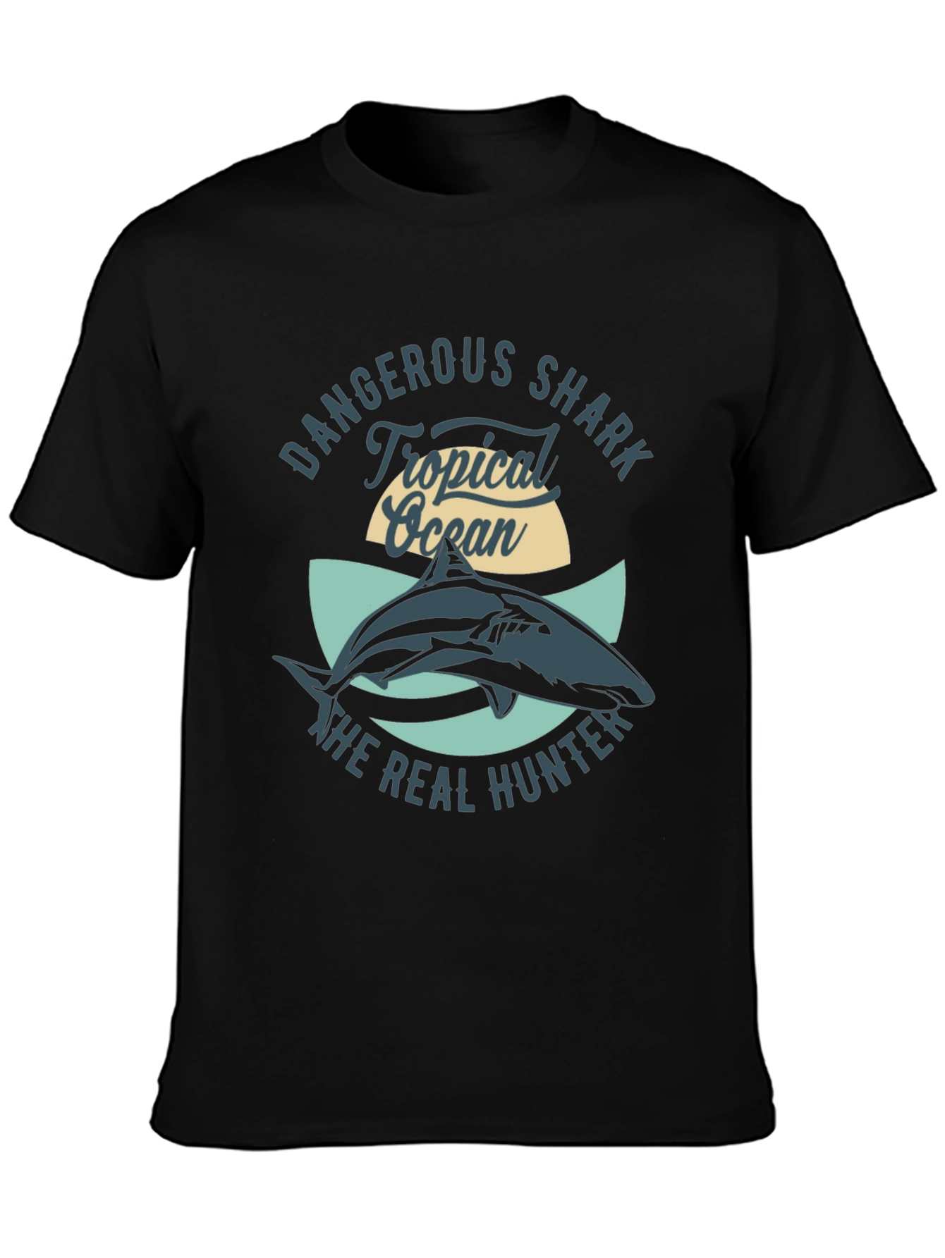Black Dangerous Shark Tropical Ocean Graphic T-Shirt view 3