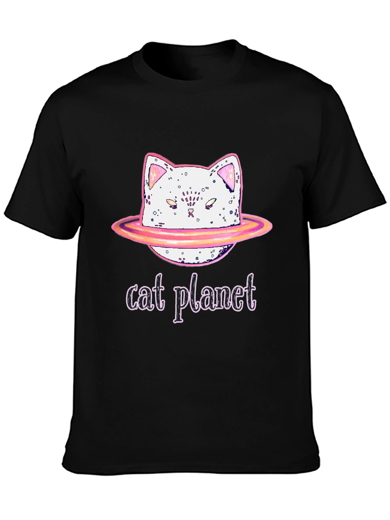Black Cat Planet Graphic Tee - Unisex Black T-Shirt view 3