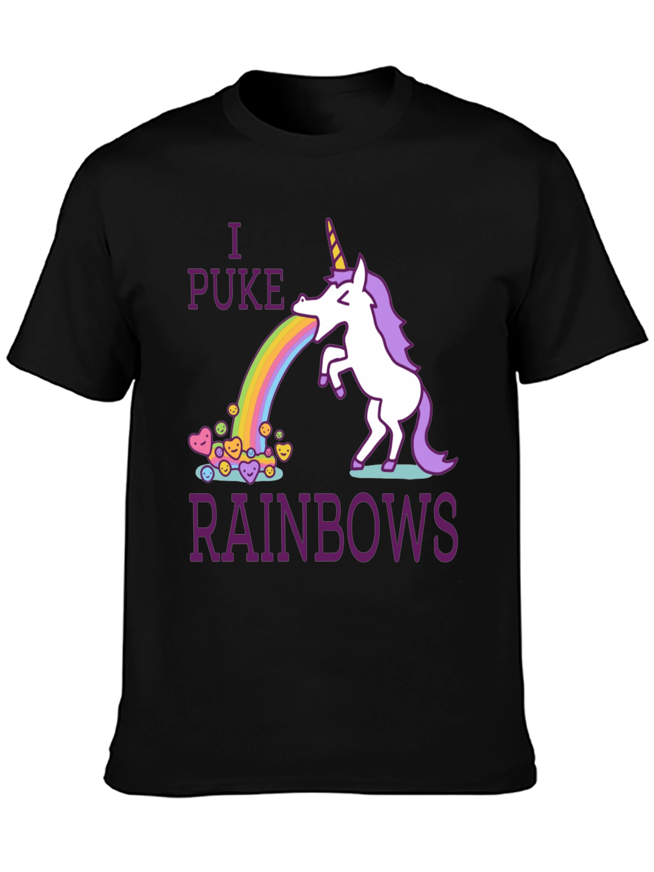 Black I Puke Rainbows Graphic Tee - Unicorn Humor T-Shirt view 3