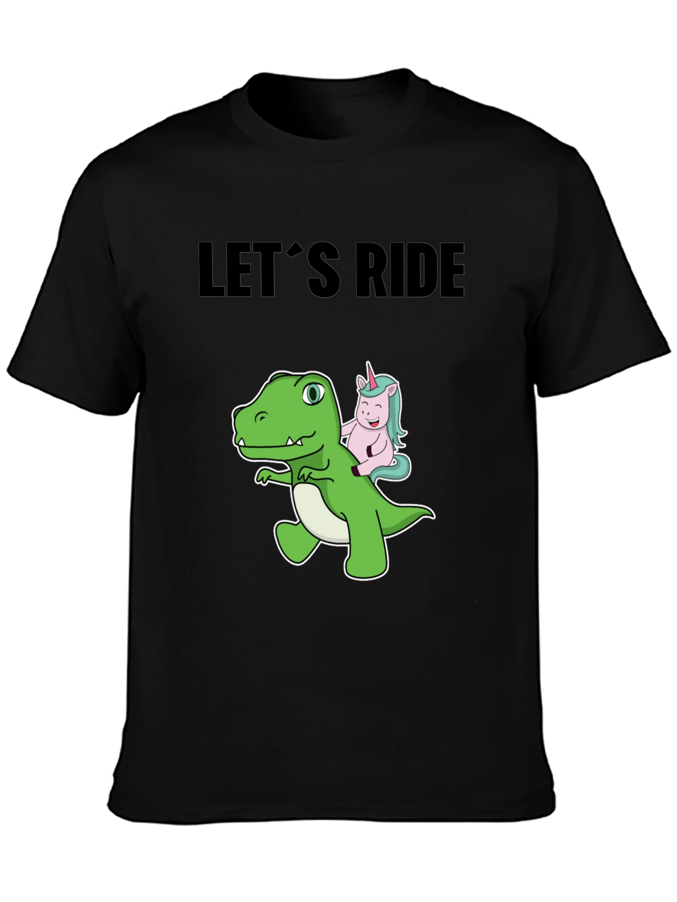 Black Dino and Unicorn Let's Ride Graphic Tee view 3