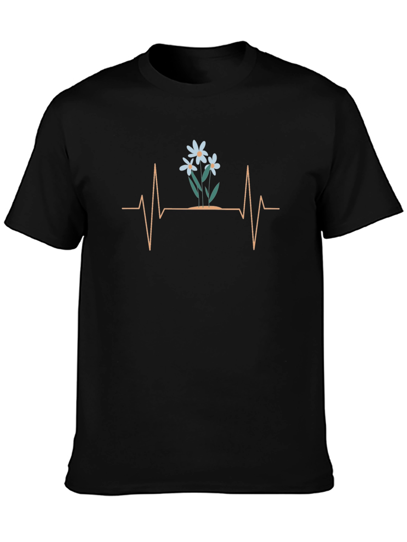 Black Floral Heartbeat Graphic T-Shirt view 3