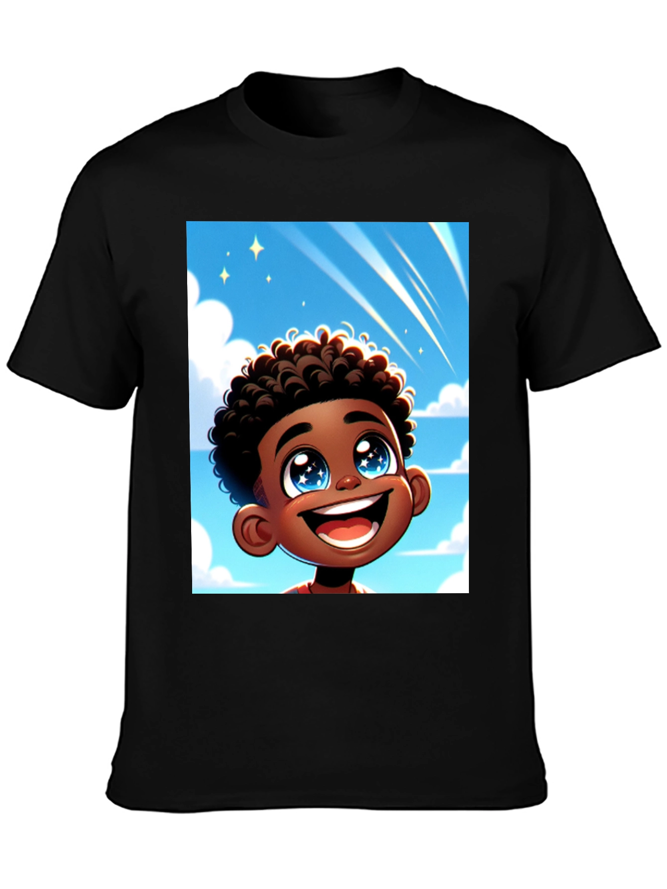 Black Cartoon Boy T-Shirt - Black Cotton Blend view 3