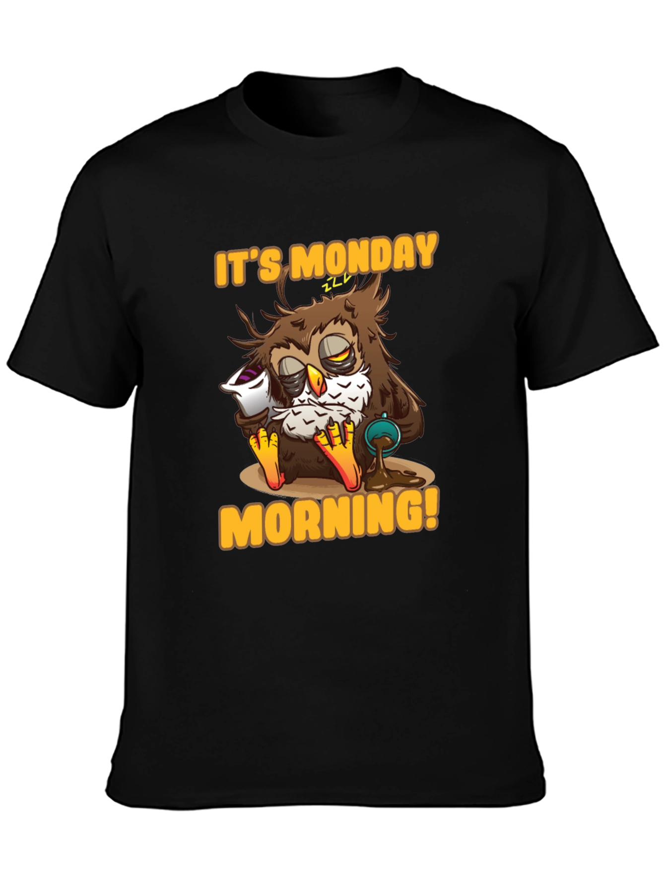 Black It's Monday Morning Owl T-Shirt view 3