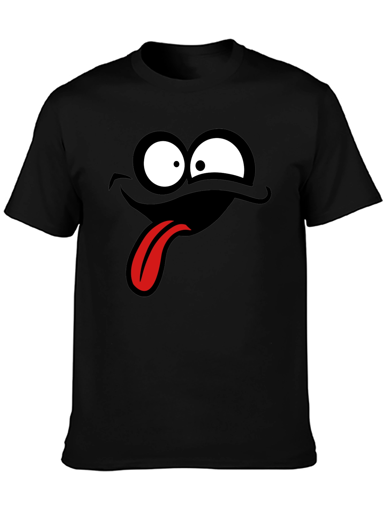 Black Funny Cartoon Face Black T-Shirt view 3