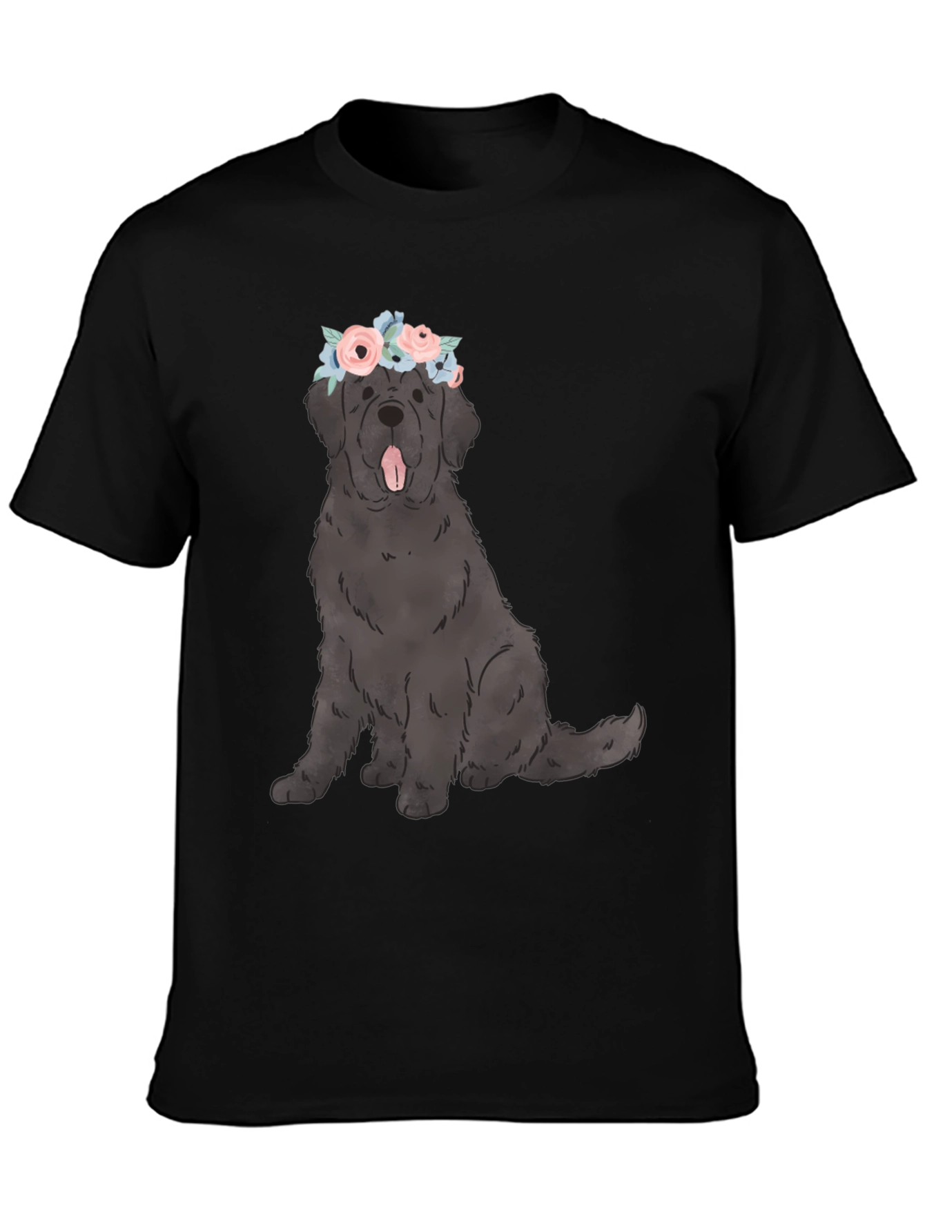 Black Dog with Flower Crown Graphic T-Shirt view 3