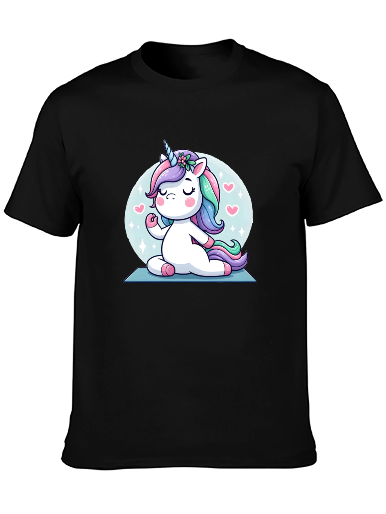 Black Yoga Unicorn Black T-Shirt view 3