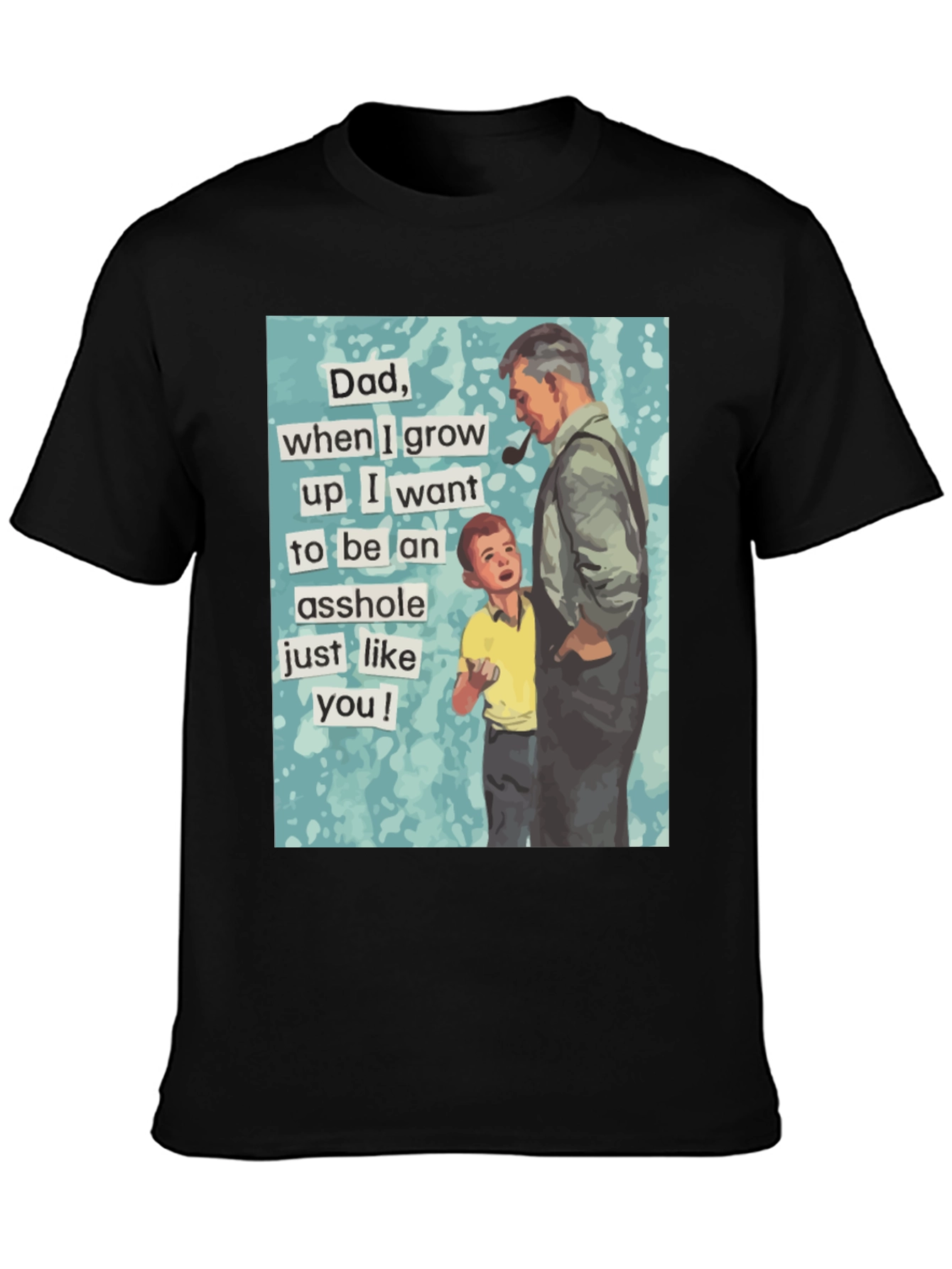 Black Humorous "Dad, Asshole" Graphic Tee - Black Cotton Blend view 3