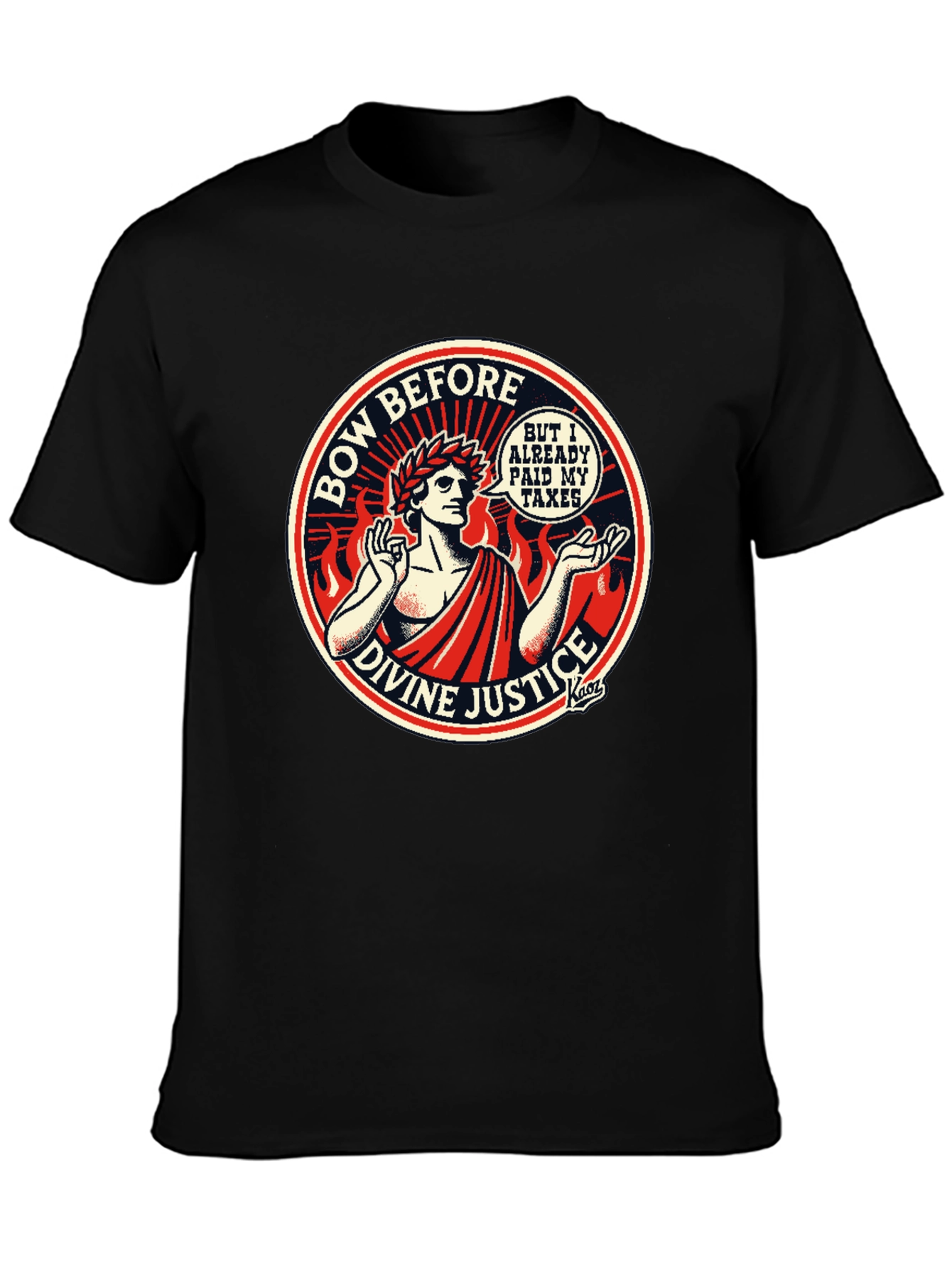 Black Bow Before Divine Justice Funny T-Shirt view 3