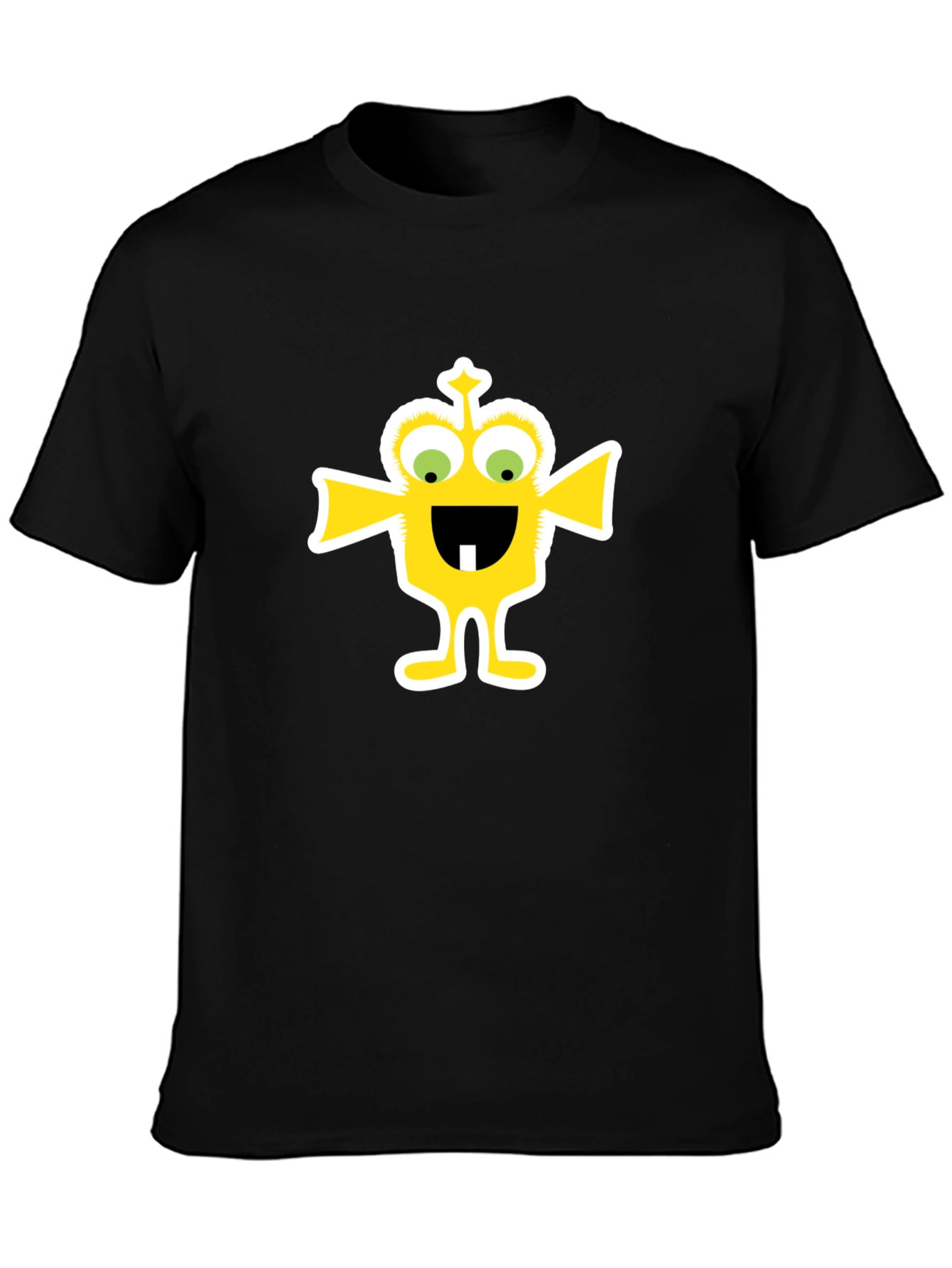Black Funny Yellow Monster Graphic Tee - Black Cotton T-Shirt view 3