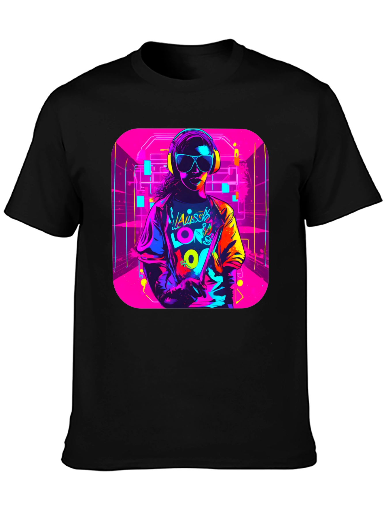 Black Neon 80s Retro T-Shirt - Unisex Black Tee view 3