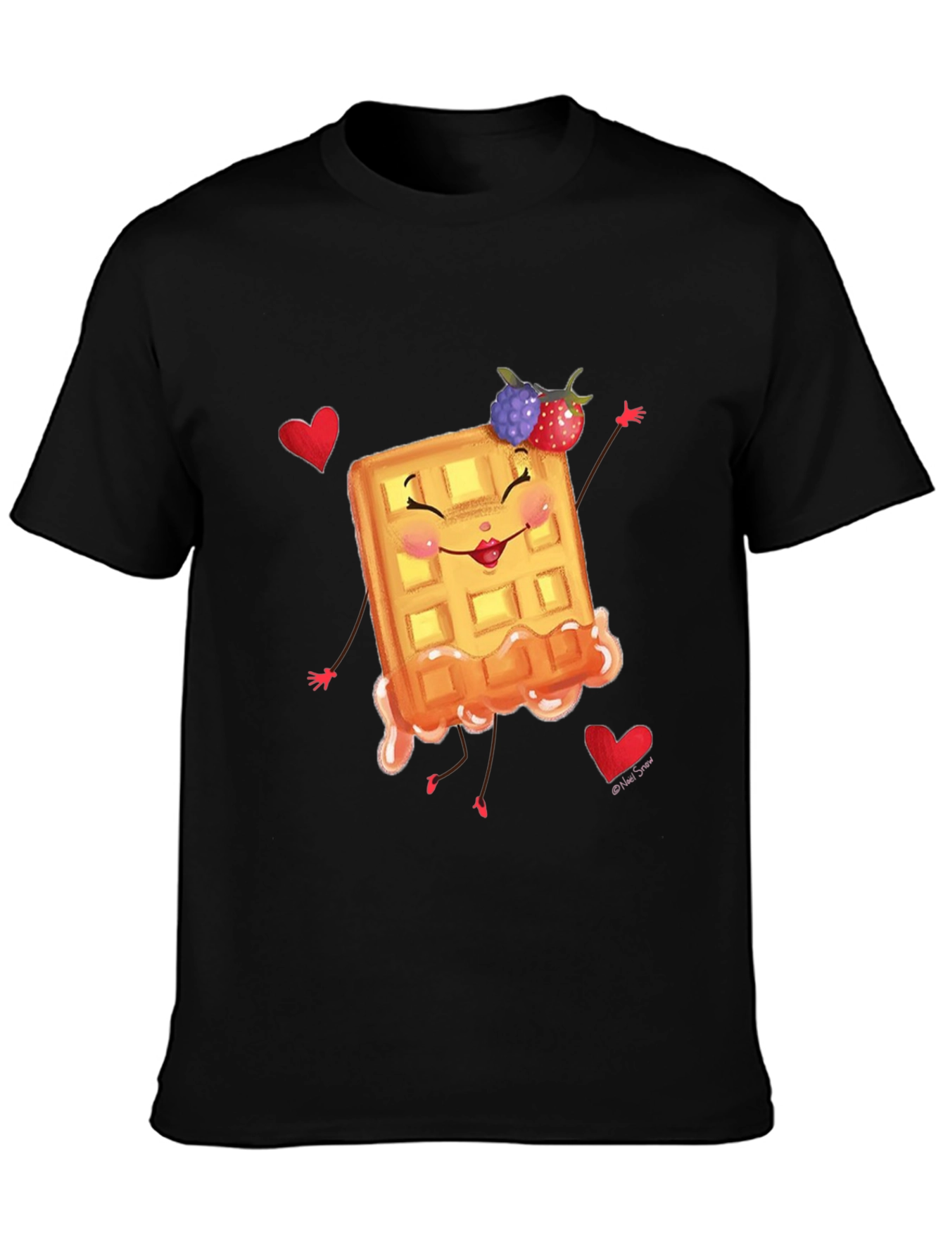 Black Cute Waffle T-Shirt - Sweet & Funny Design view 3