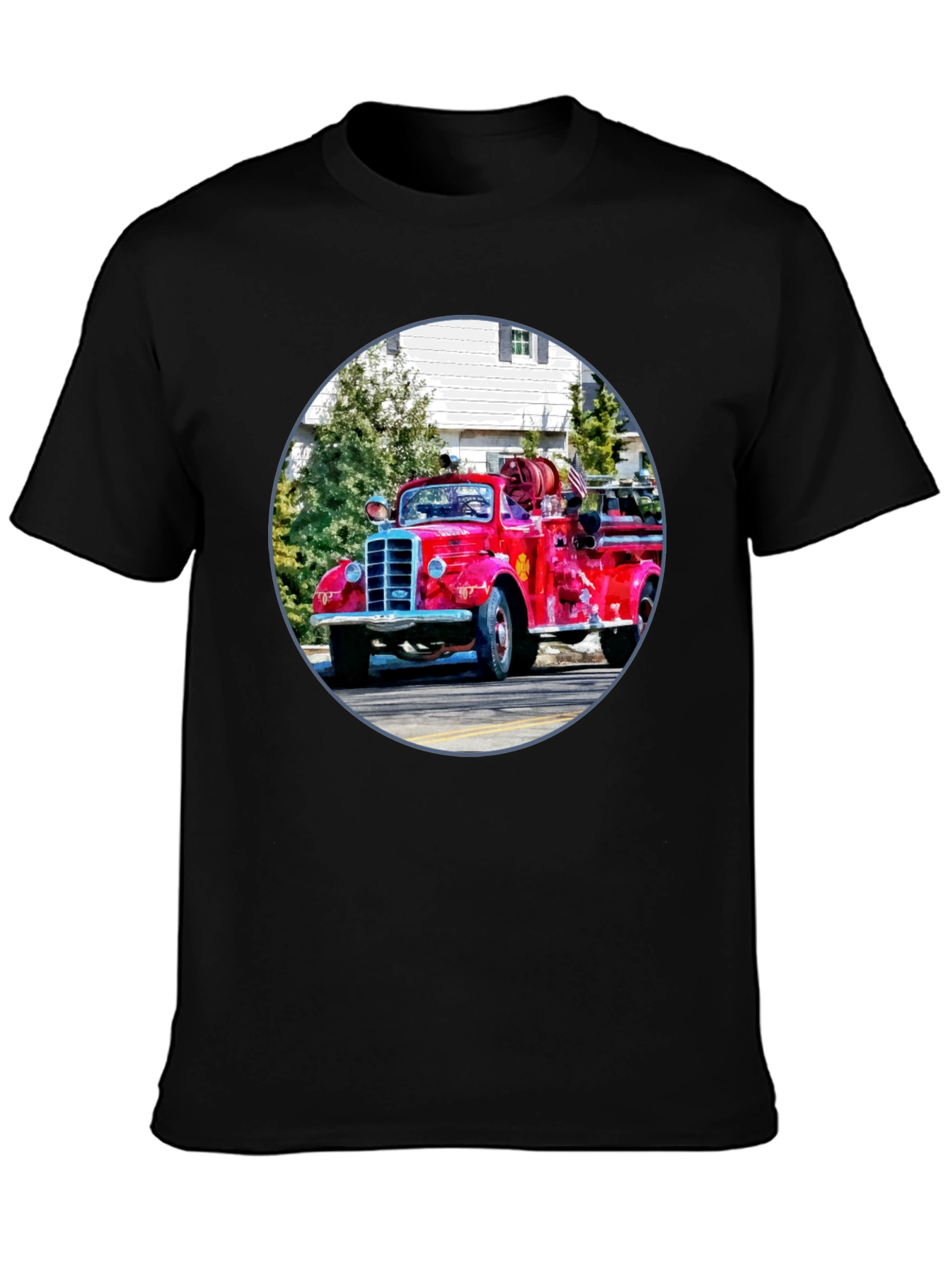Black Vintage Fire Truck Graphic T-Shirt - Classic Design view 3