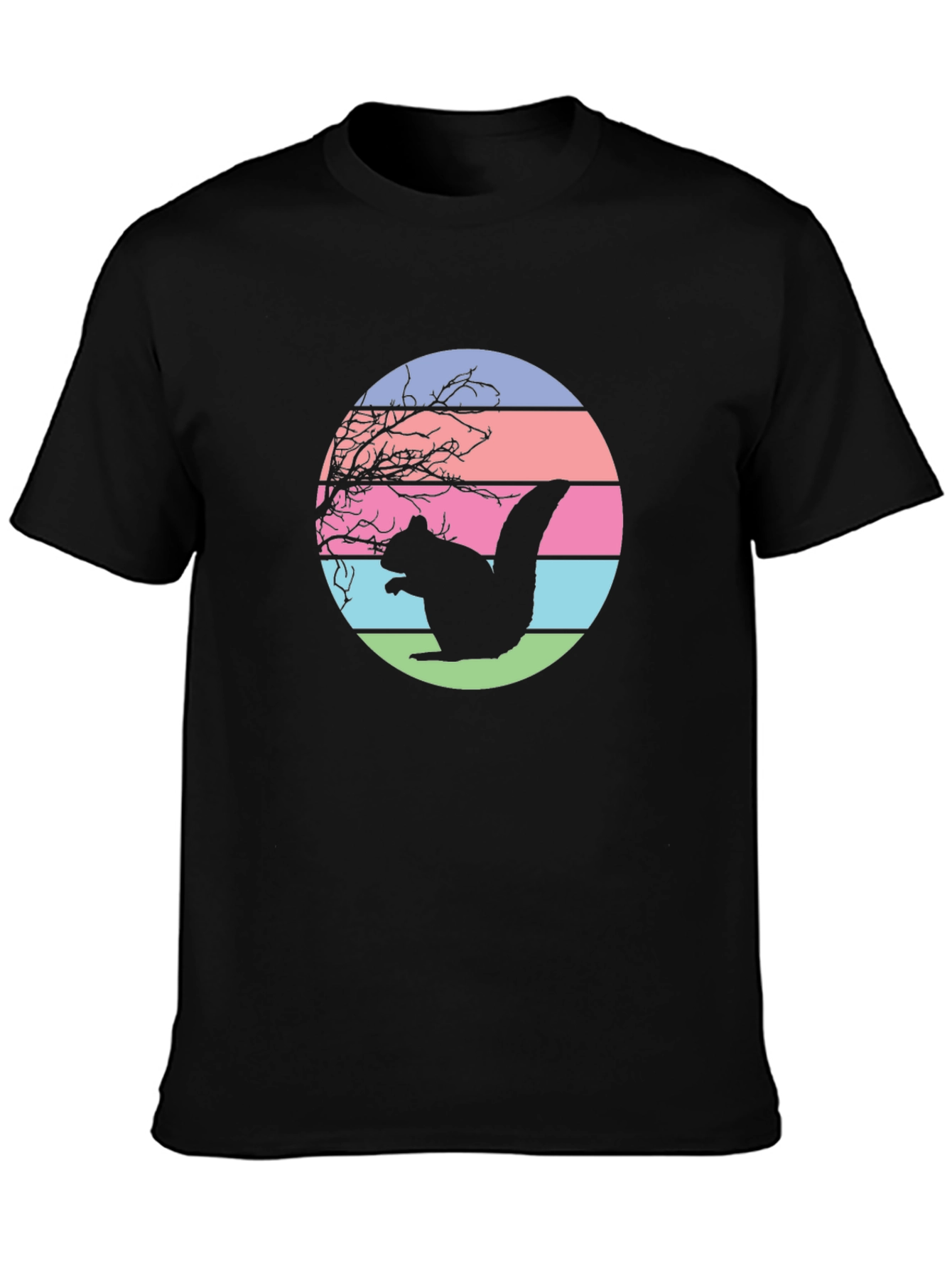 Black Retro Squirrel Sunset Graphic Tee - Black view 3