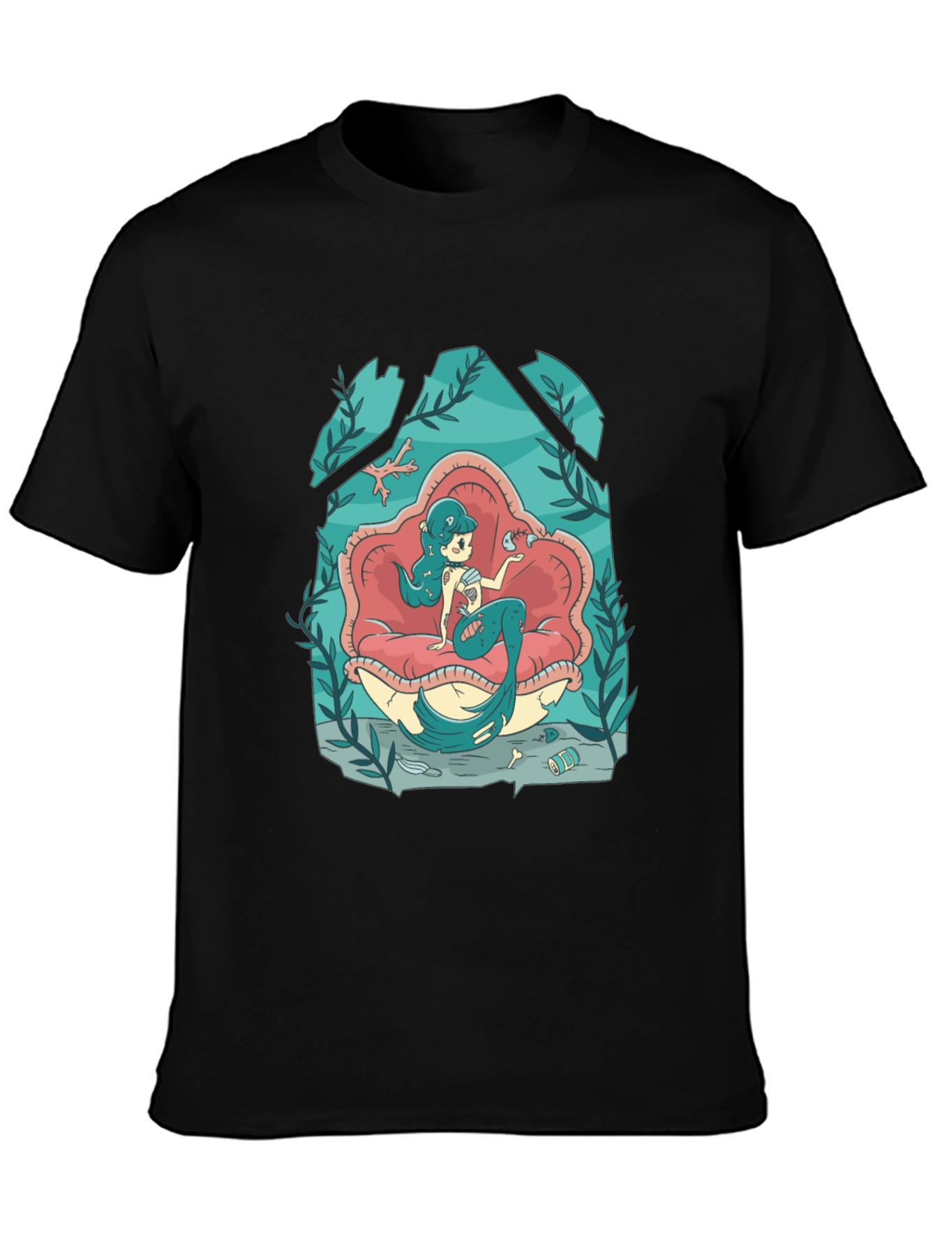 Black Mermaid T-Shirt - Undersea Cartoon Graphic Tee view 3