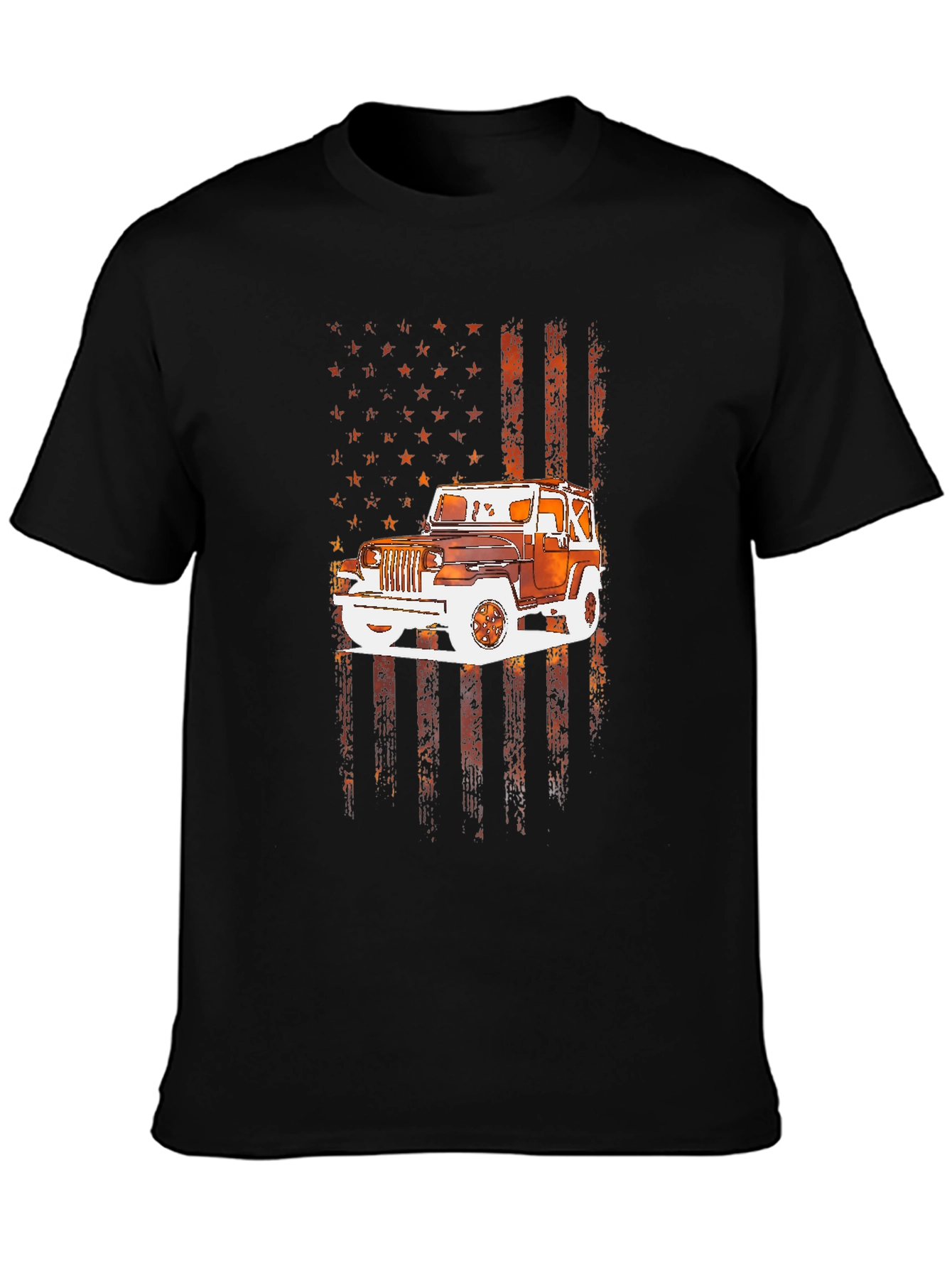 Black American Flag Jeep T-Shirt view 3